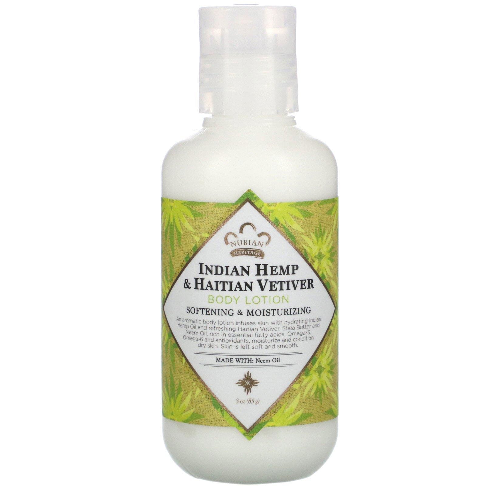 Nubian Heritage, Indian Hemp & Haitian Vetiver Body Lotion, 3 oz (85 g)
