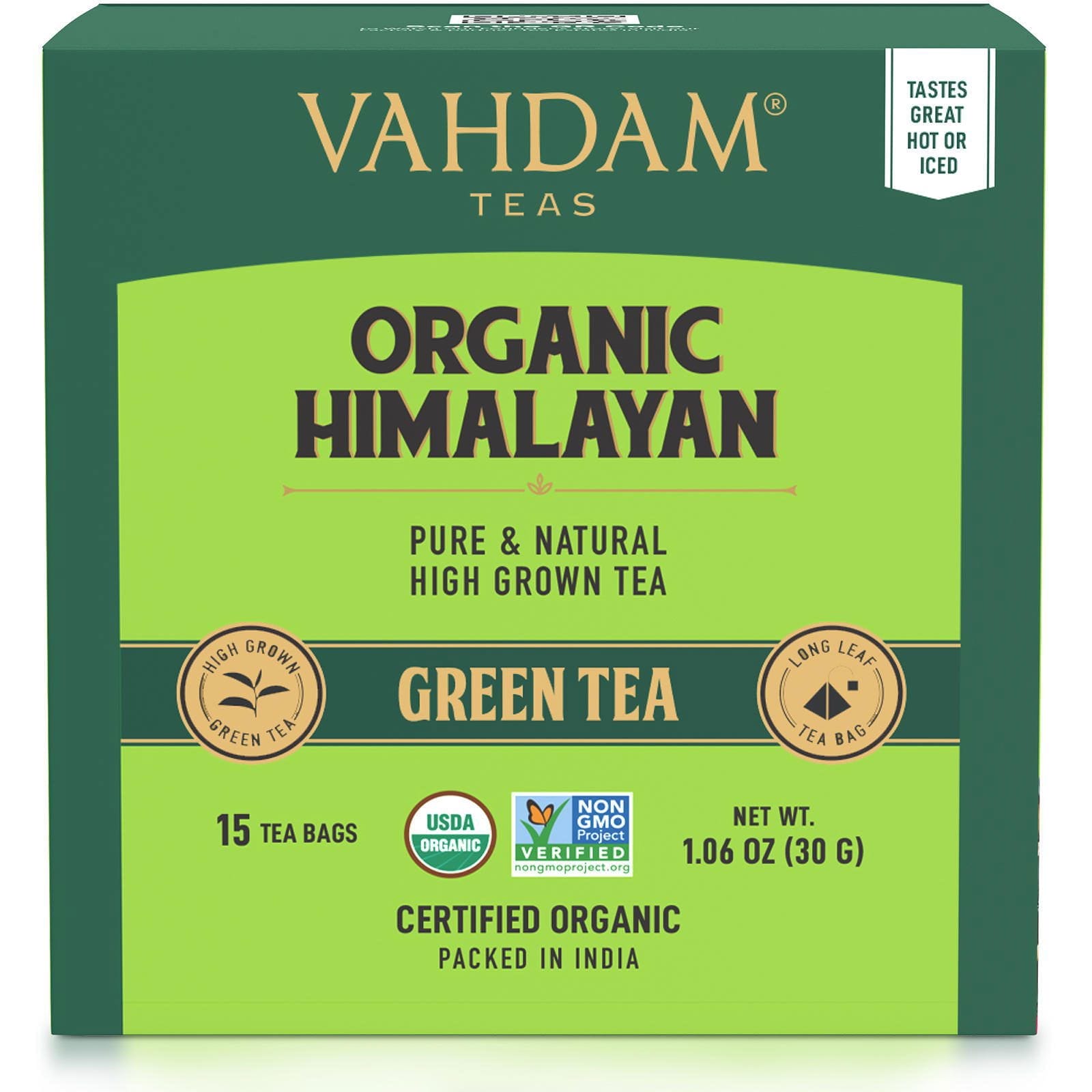 Vahdam Teas, Té verde, orgánico del Himalaya, 15 bolsitas de té, 30 g (1,06 oz)
