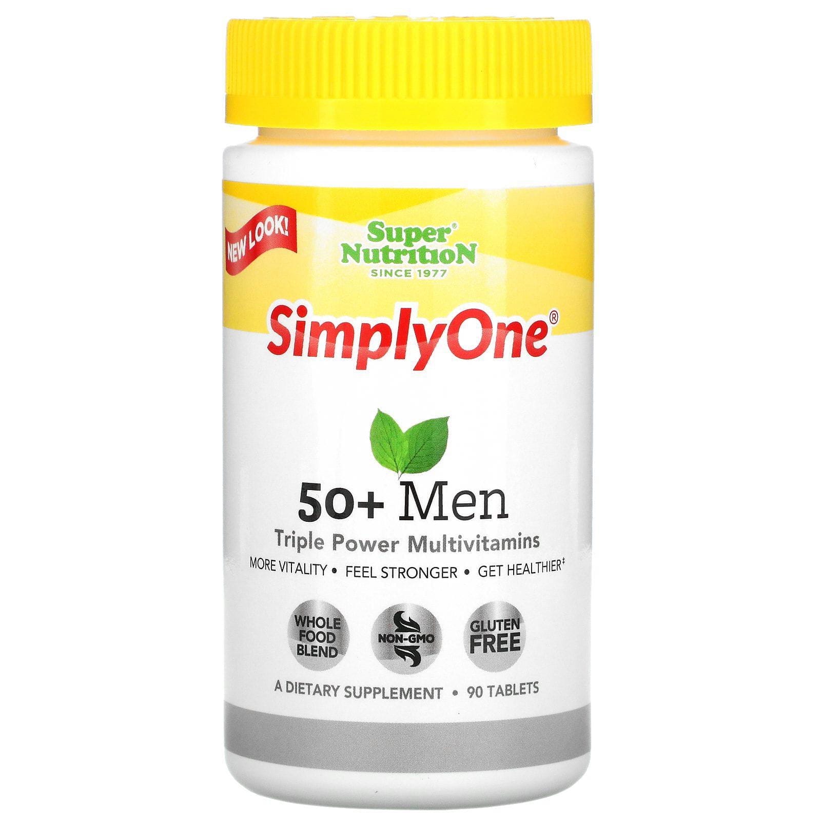 Super Nutrition, SimplyOne, Hombres mayores de 50 años, Suplemento multivitamínico de triple acción, 90 comprimidos