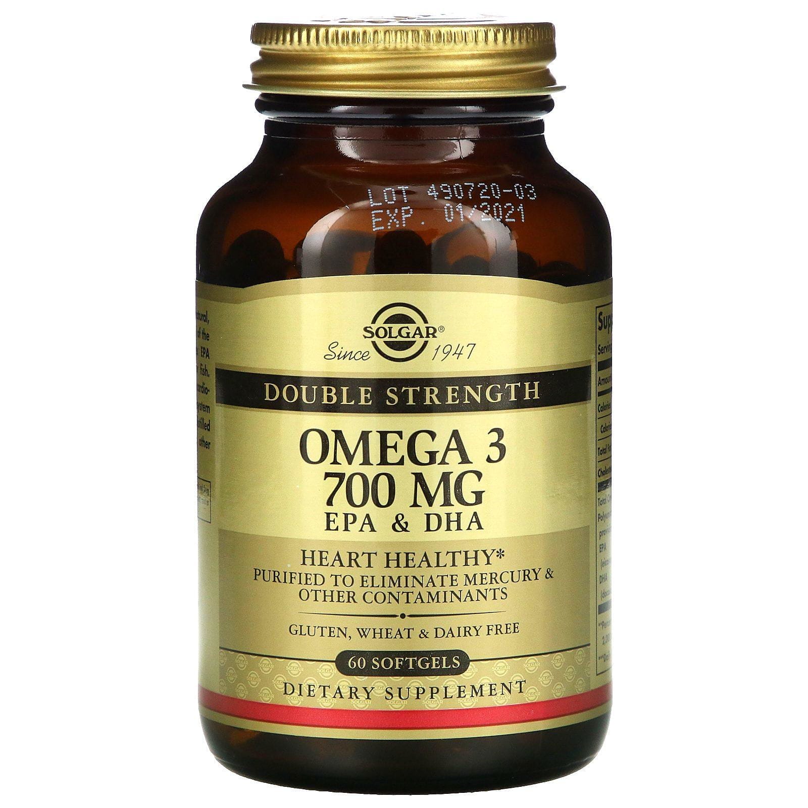 Solgar, Omega-3, EPA & DHA, Double Strength, 700 mg, 60 Softgels