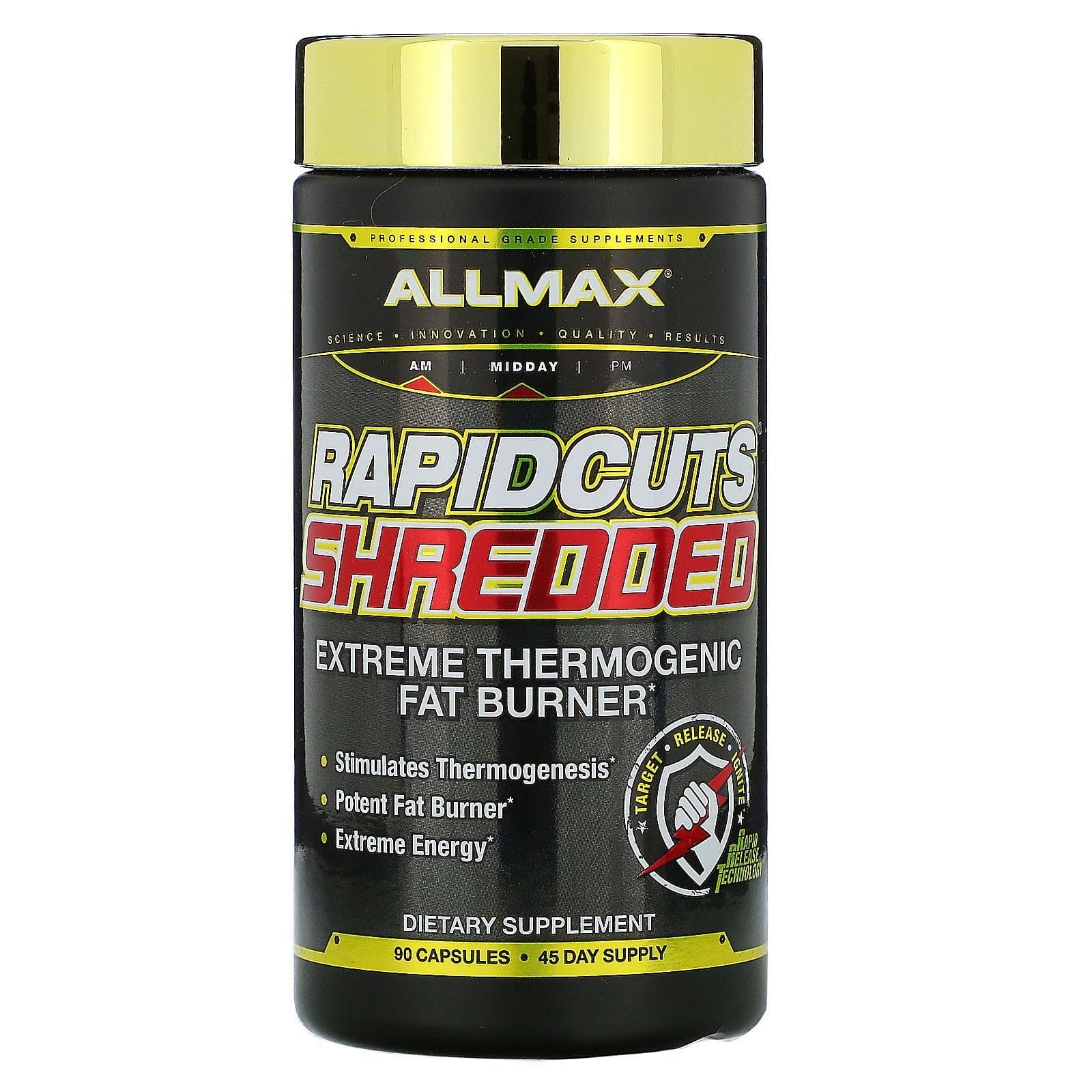 ALLMAX Nutrition, Rapidcuts Shredded, un verdadero quemador de grasa todo en uno, 90 cápsulas