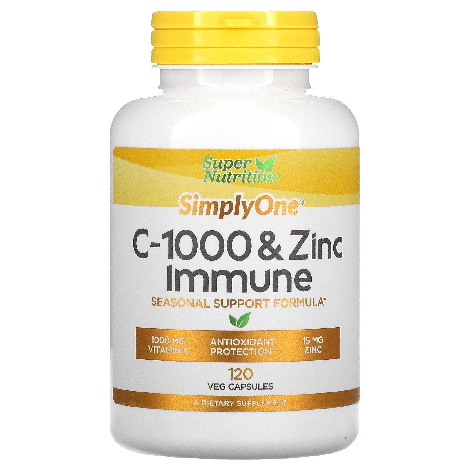 Super Nutrition, SimplyOne, Suplemento inmunitario con C-1000 y zinc, 120 cápsulas vegetales