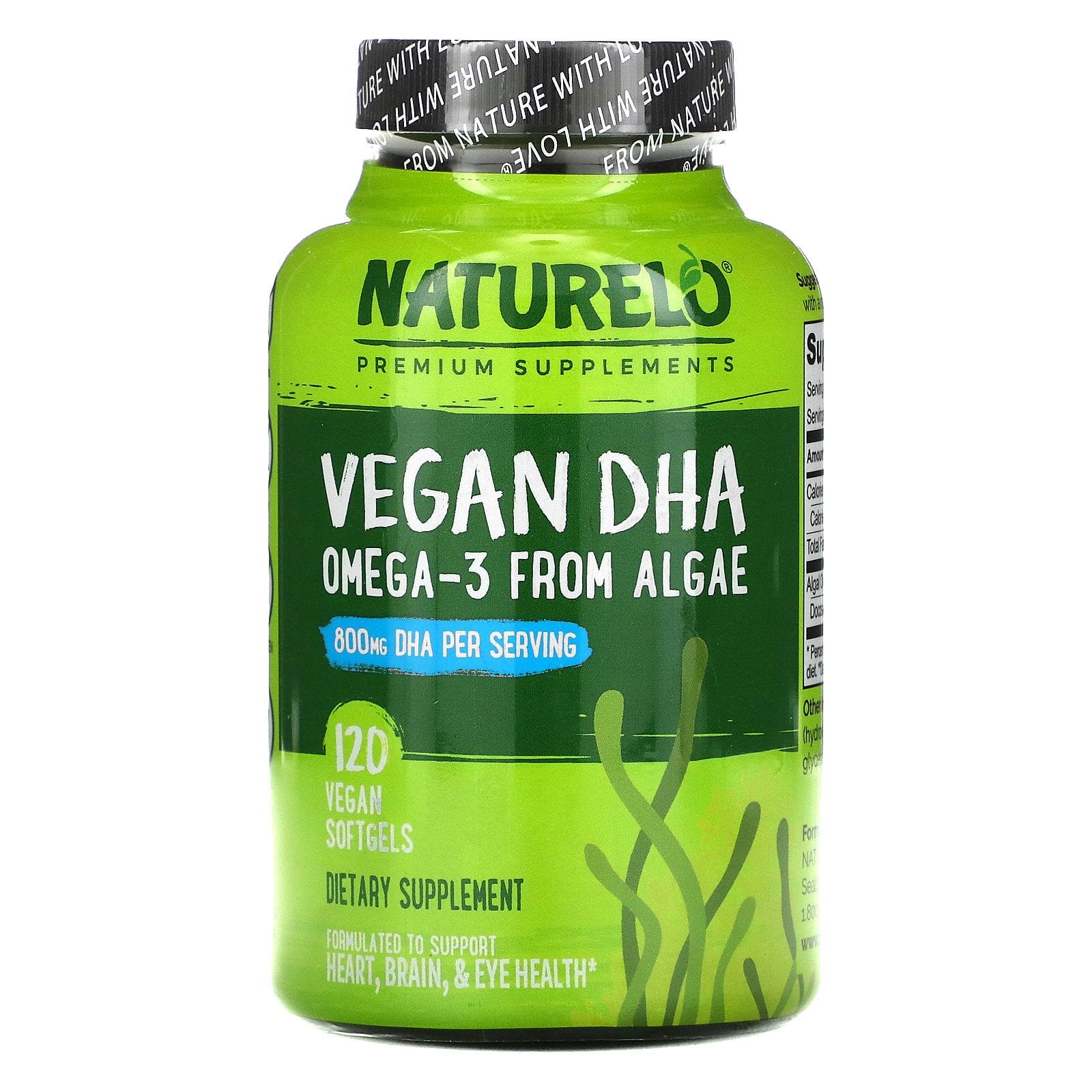 NATURELO, DHA vegano, Omega-3 de algas, 800 mg, 120 cápsulas veganas