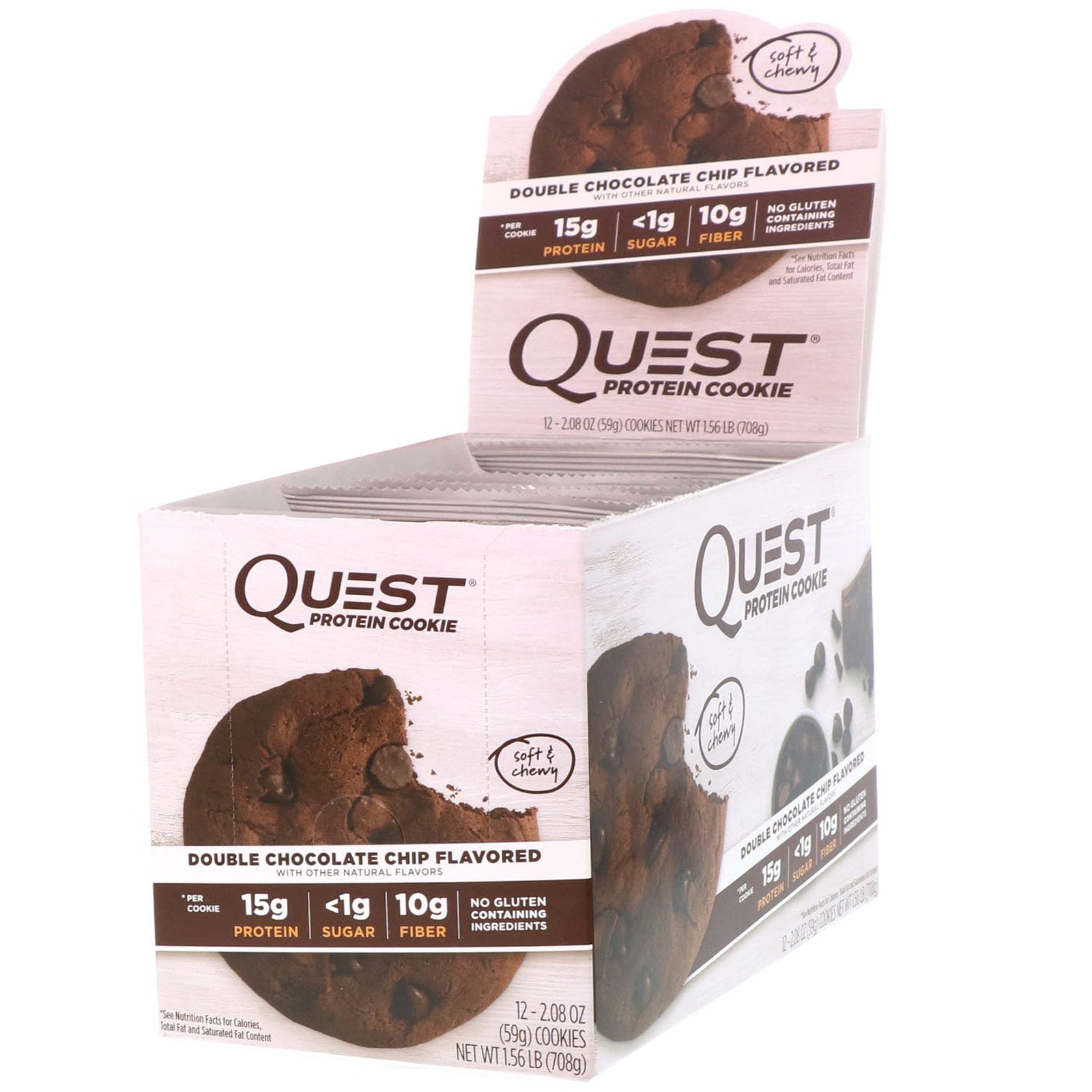 Quest Nutrition, Galleta proteica, doble chip de chocolate, paquete de 12, 2.08 oz (59 g) c/u