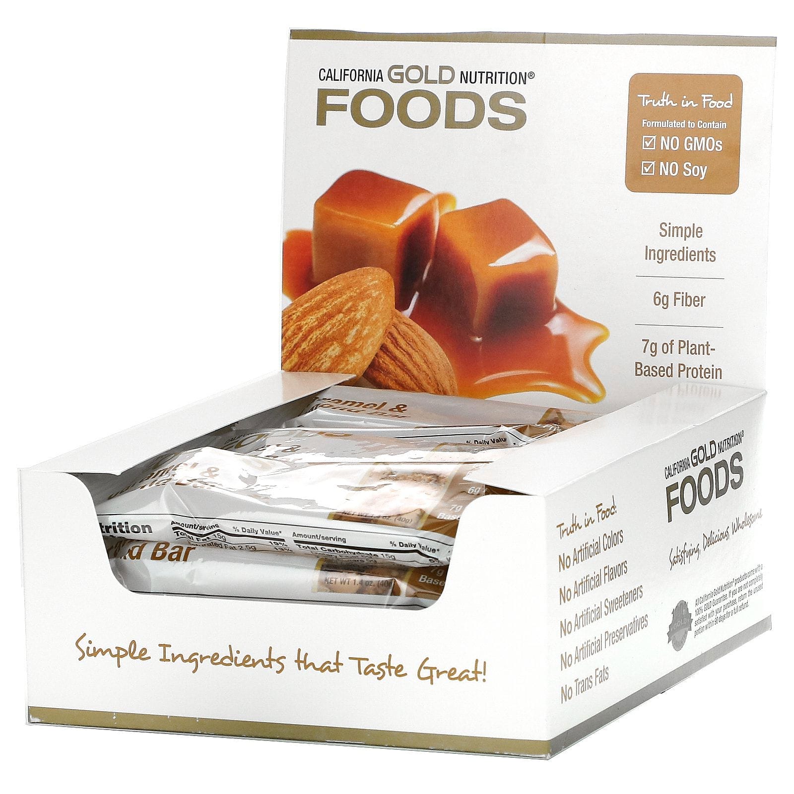 California Gold Nutrition, Foods, Barritas de caramelo y almendra, 12 barras, 40 g (1,4 oz) cada una
