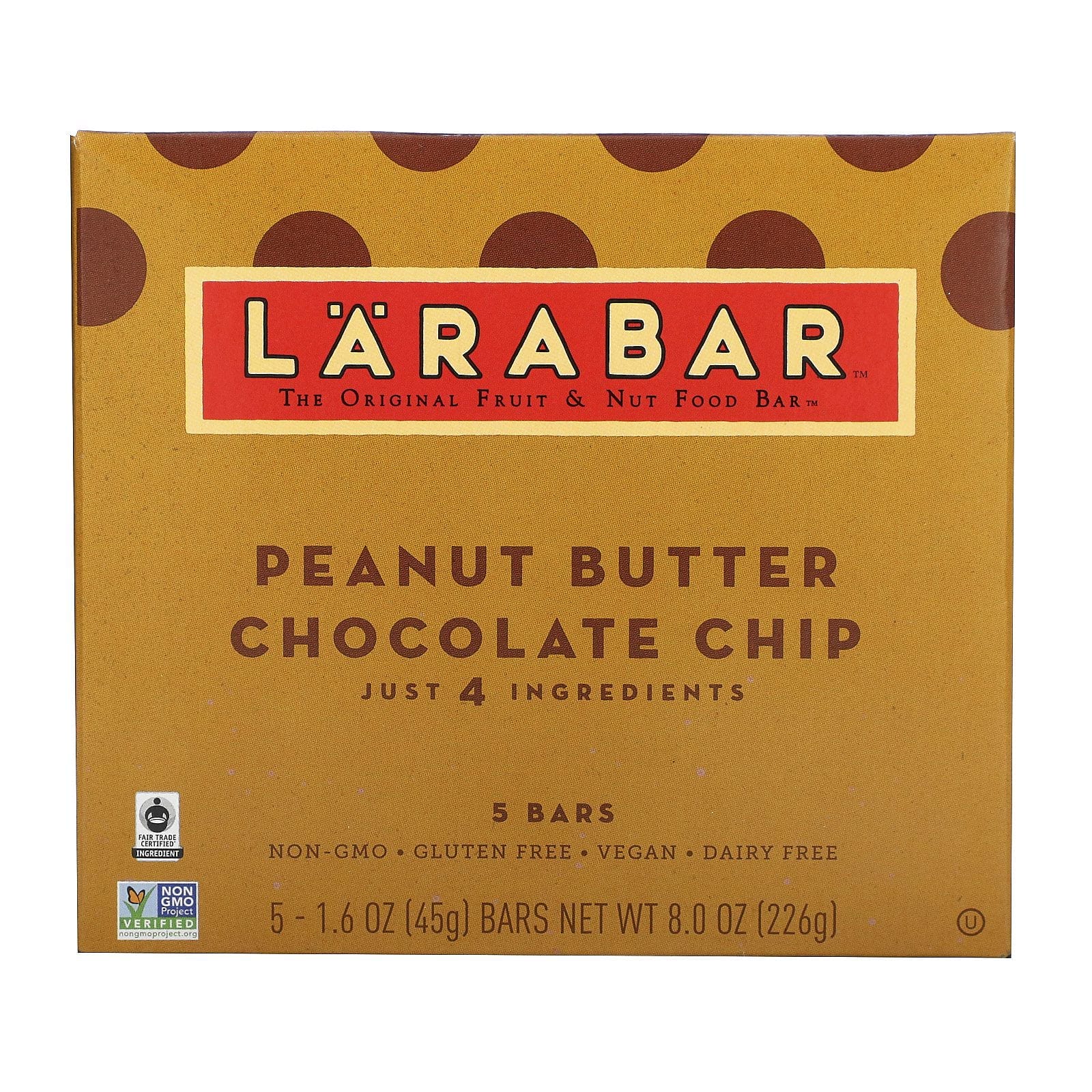 Larabar, The Original Fruit & Nut Food Bar, Peanut Butter Chocolate Chip, 5 Bars, 1.6 oz (45 g) Each