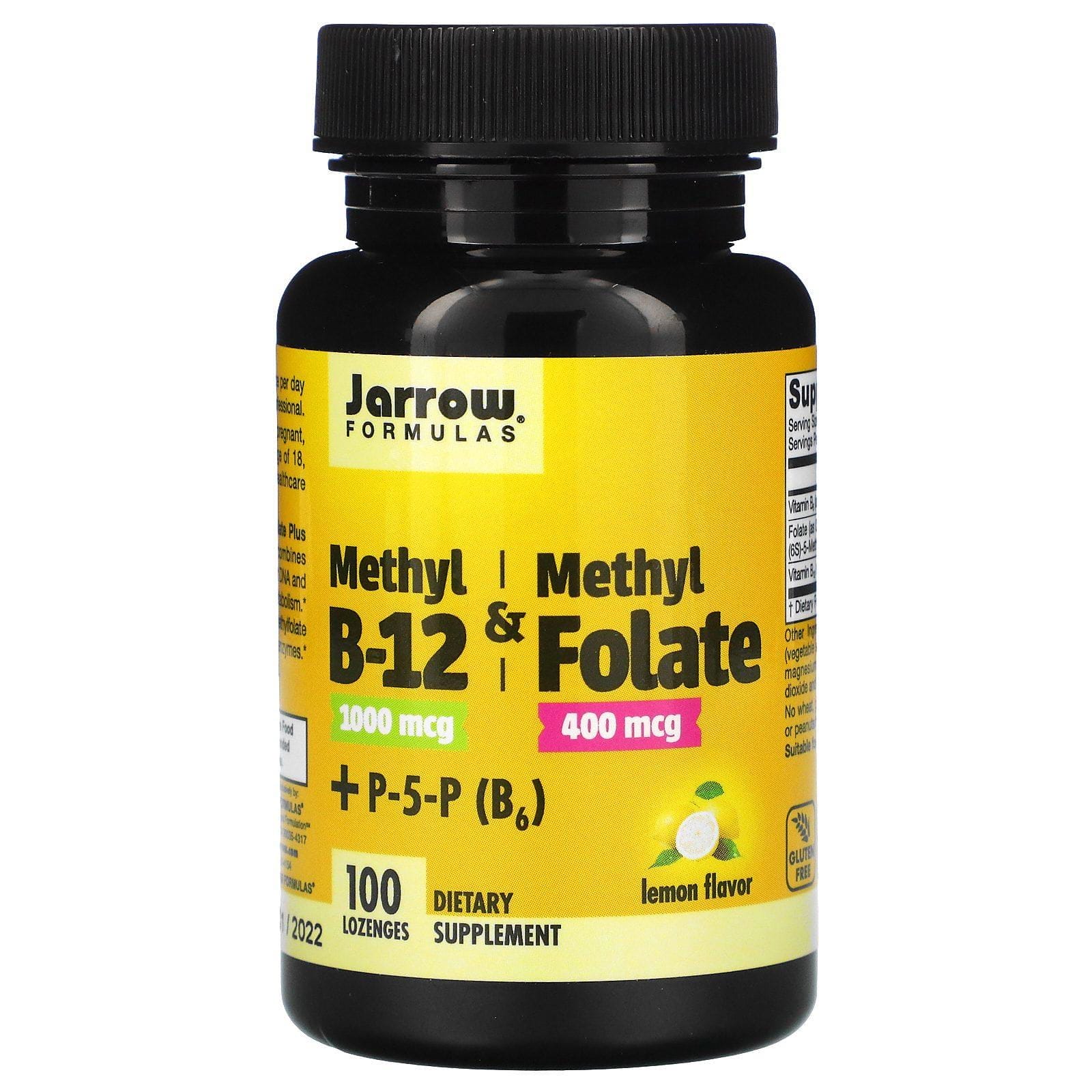Jarrow Formulas, Metilo B12 y metilfolato, Suplemento alimentario, Sabor a limón, 100 pastillas