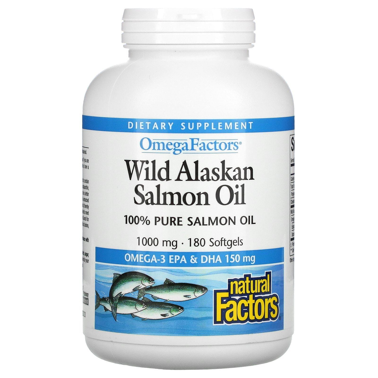 Natural Factors, OmegaFactors, Aceite de salmón silvestre de Alaska, 1000 mg, 180 cápsulas blandas