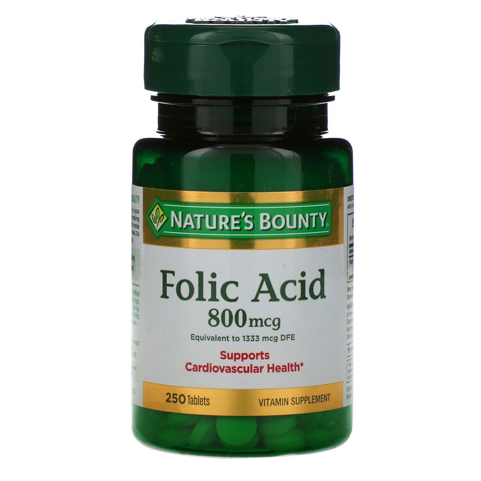 Nature's Bounty, Ácido fólico, 800 mcg, 250 tabletas