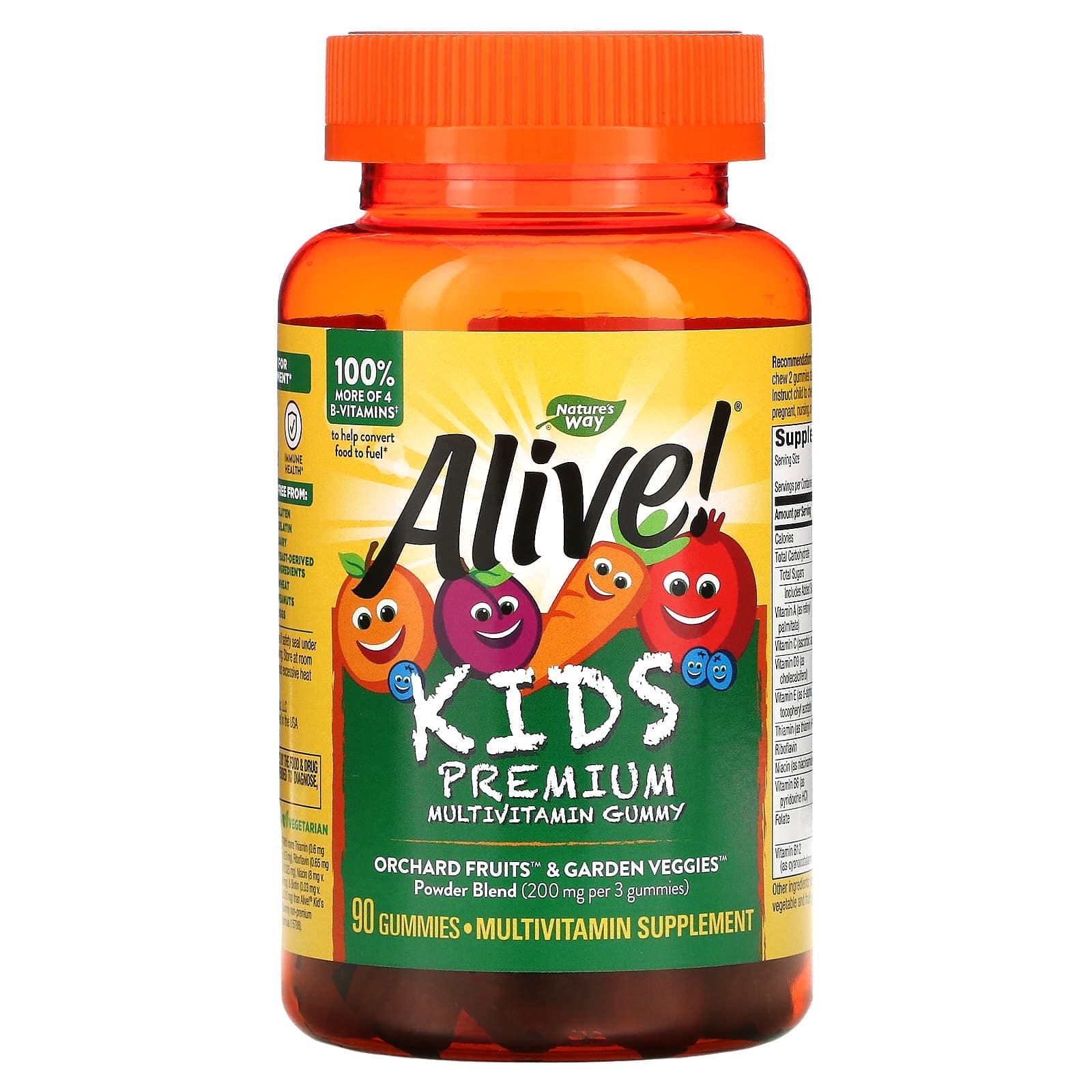 Nature's Way, Alive! para niños, Suplemento multivitamínico prémium, Cereza, naranja y uva, 90 gomitas