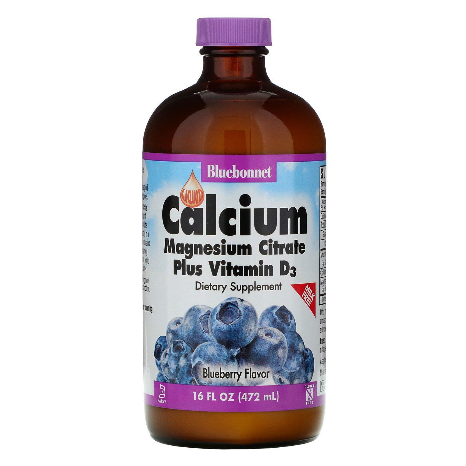 Bluebonnet Nutrition, Citrato de Calcio y Magnesio Líquido más Vitamina D3, Arándanos, 16 fl oz (472 ml)