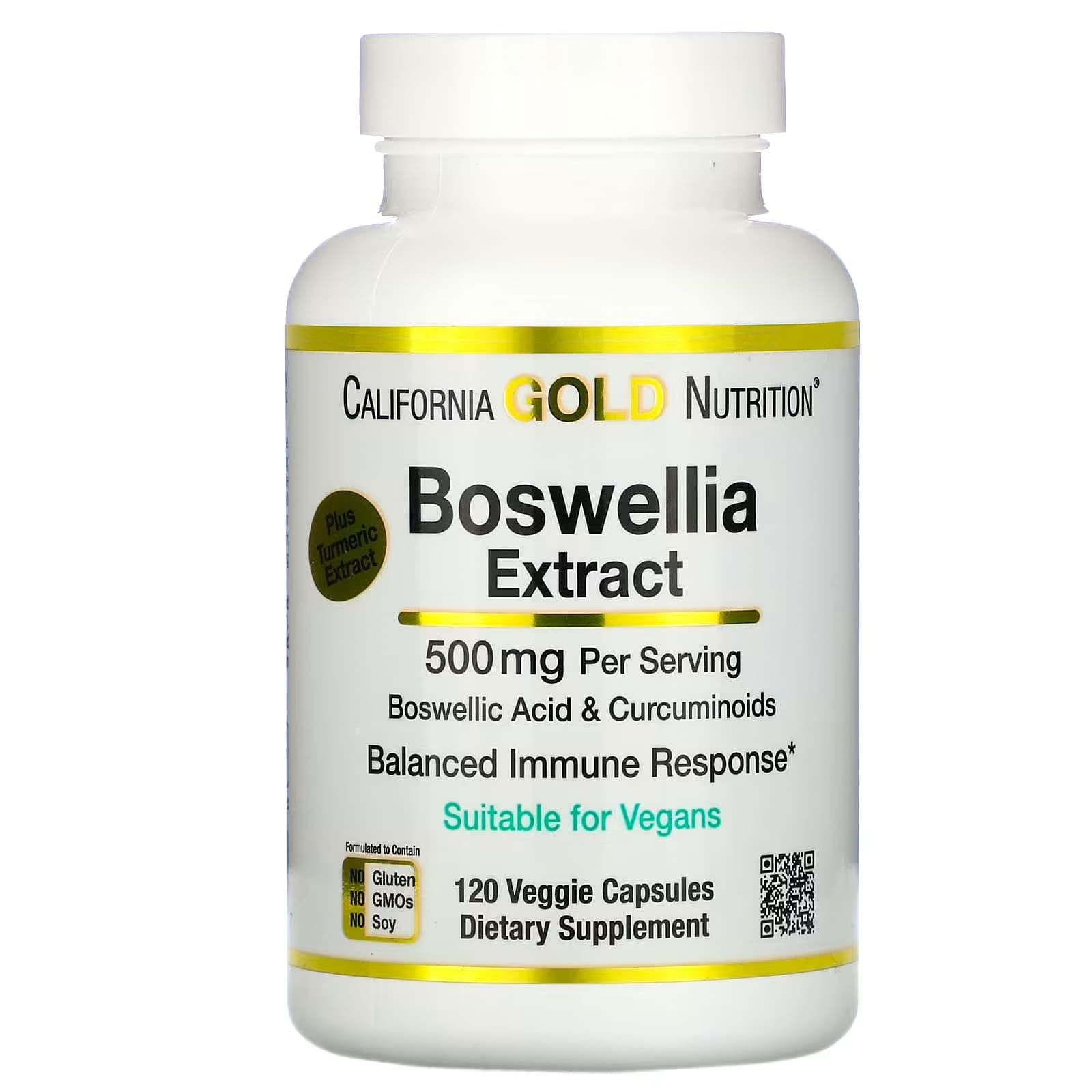 California Gold Nutrition, Extracto de Boswellia con extracto de cúrcuma, 250 mg, 120 cápsulas vegetales