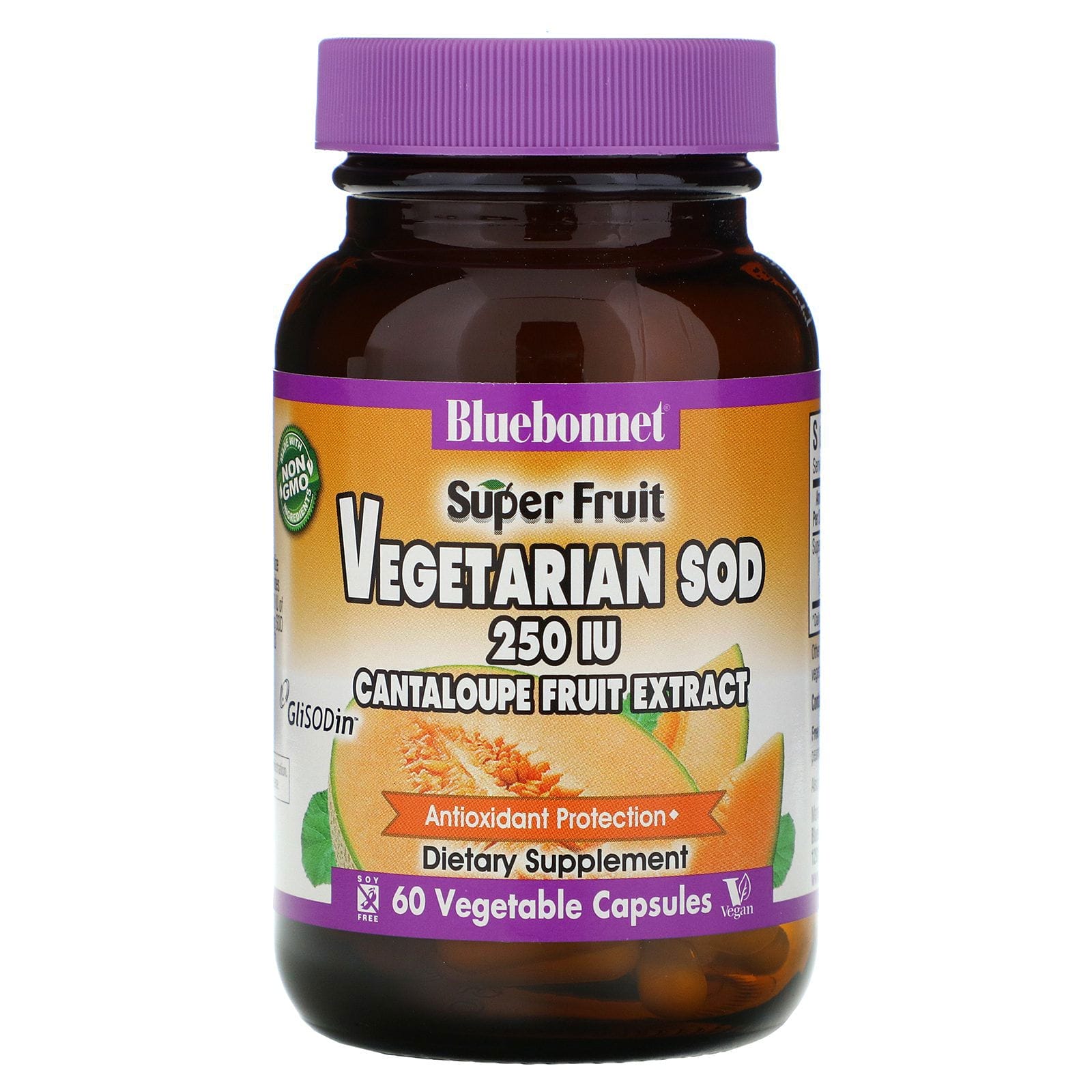 Bluebonnet Nutrition, Super fruta, SOD vegetariano, Extracto de fruta de melón, 250 IU, 60 cápsulas vegetales