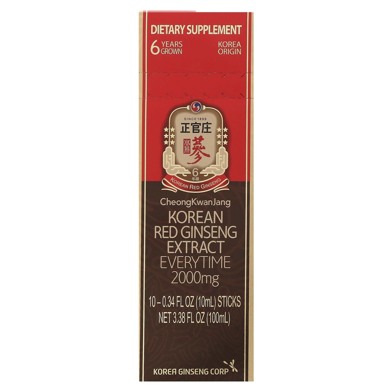 CheongKwanJang, Extracto de ginseng rojo coreano Everytime, 2000 mg, 10 sobres, 10 ml (0,34 oz. líq.) cada uno