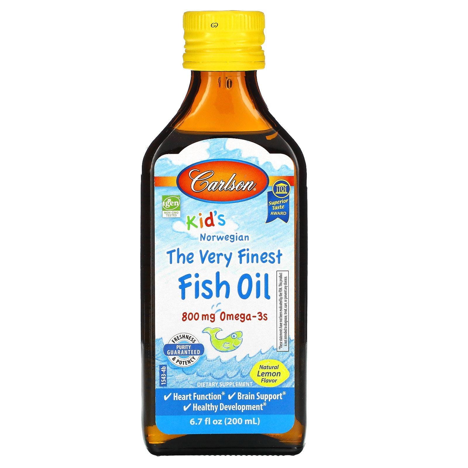 Carlson Labs, Kid's Norwegian, The Very Finest Fish Oil, Natural Lemon Flavor, 800 mg, 6.7 fl oz (200 ml)