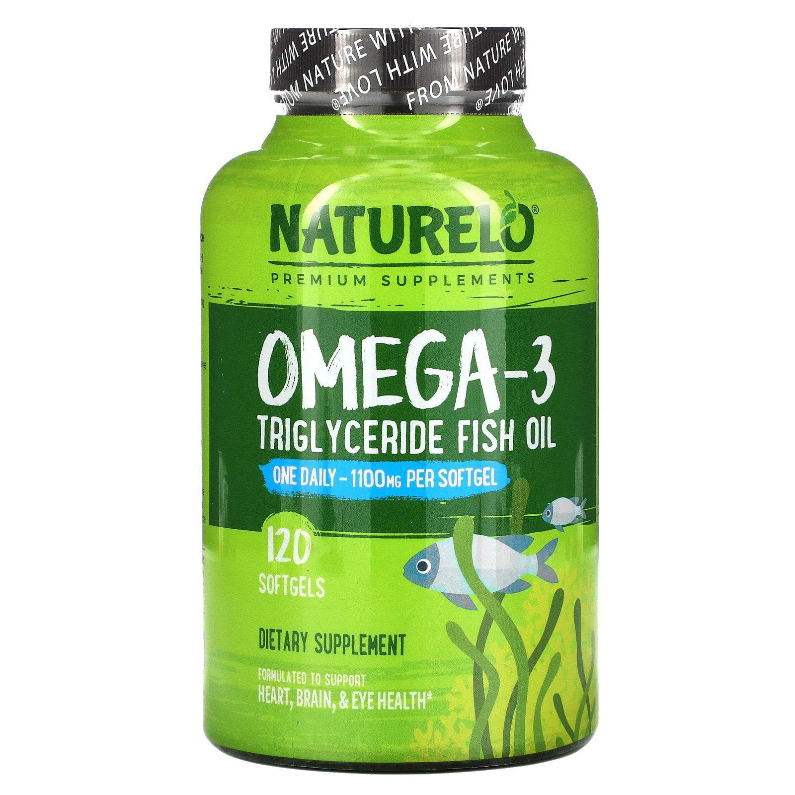NATURELO, Aceite de pescado con triglicéridos de omega-3, 1100 mg, 120 cápsulas blandas