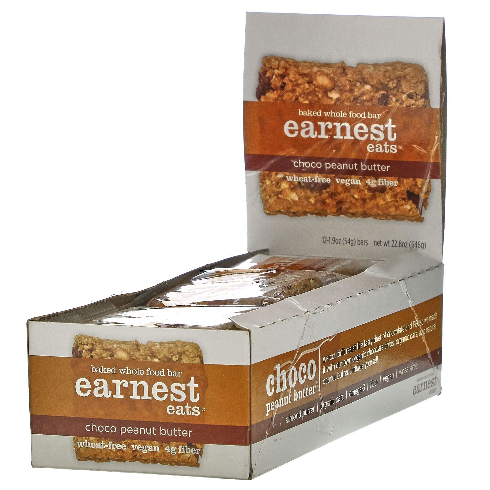 Earnest Eats, Barra integral horneada, Chocolate Mantequilla de Maní, 12 barras, 54 g (1.9 oz) c/u