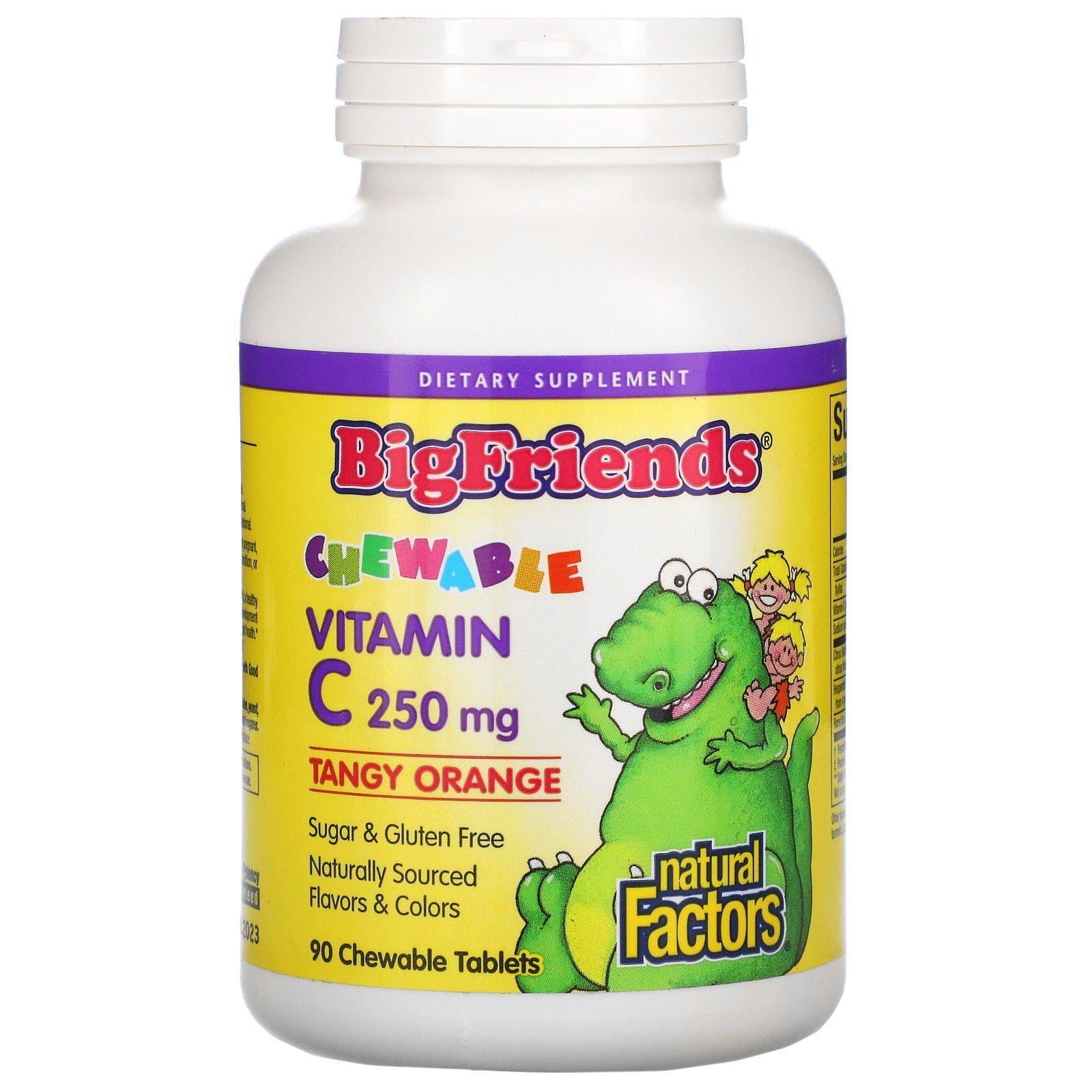 Natural Factors, Big Friends, Vitamina C Masticable, Naranja Ácida, 250 mg, 90 tabletas masticables