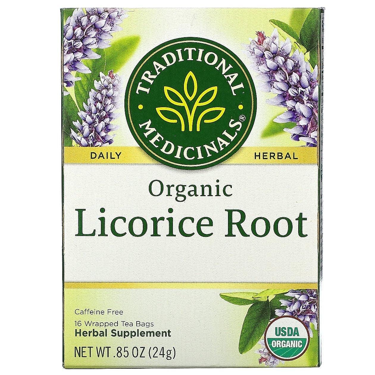 Traditional Medicinals, Raíz de regaliz orgánico, Sin cafeína, 16 bolsitas de té envueltas, 24 g (0,85 oz)