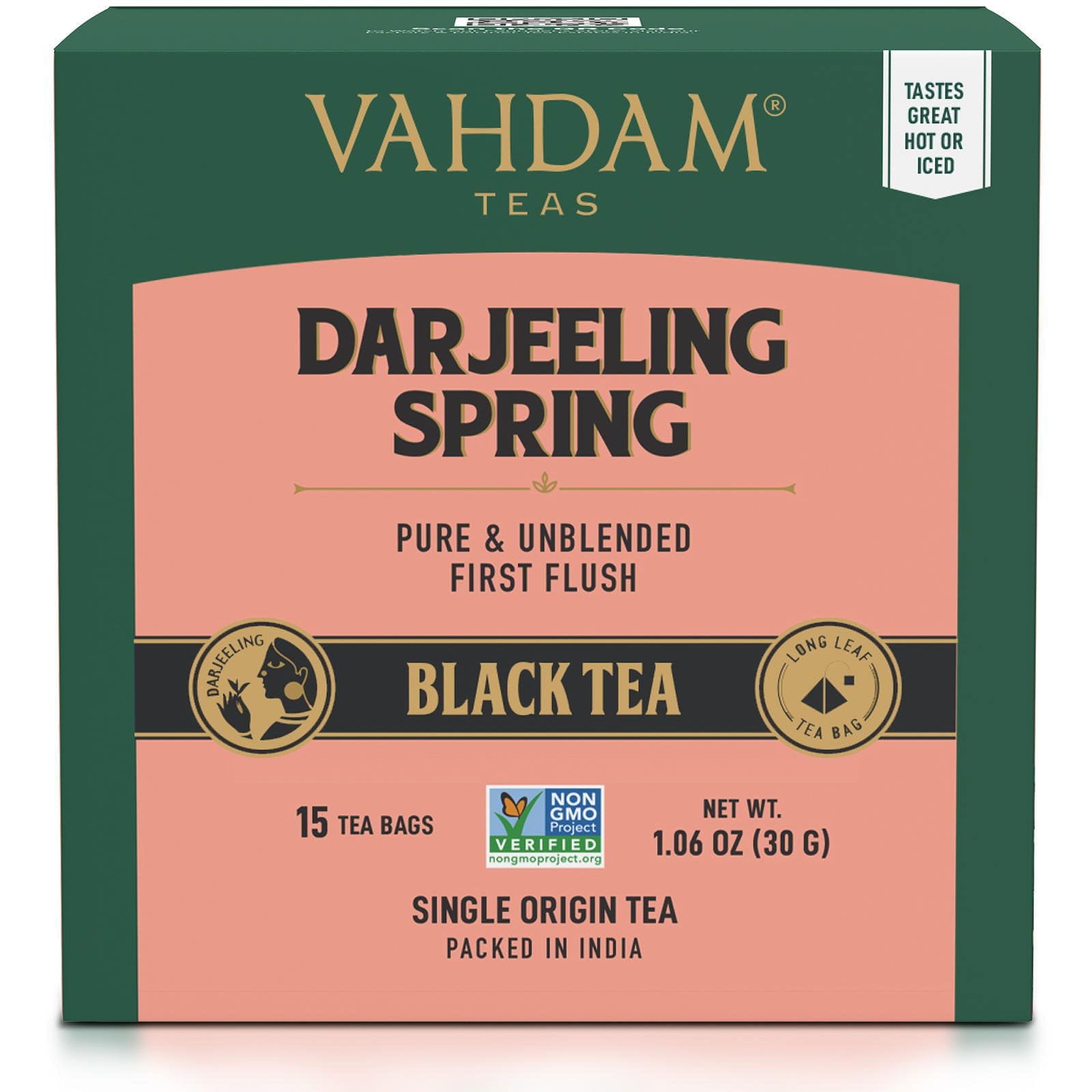 Vahdam Teas, Darjeeling, Té negro, 15 bolsitas de té, 30 g (1,06 oz)