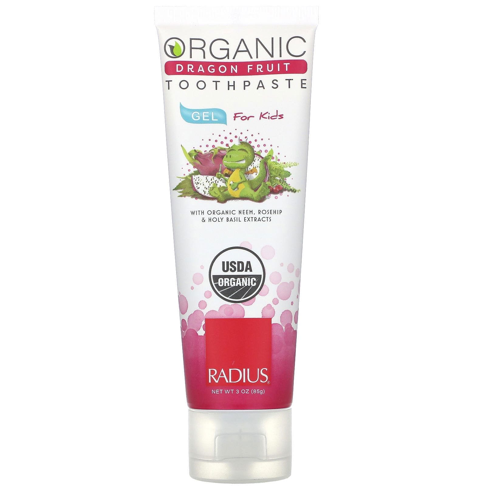 RADIUS, Pasta dental orgánica en gel, Para niños, Pitahaya, 85 g (3 oz)