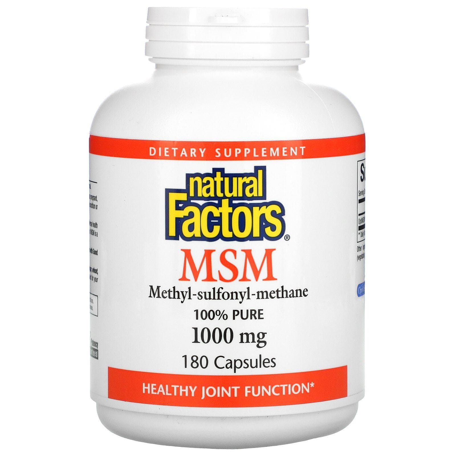 Natural Factors, MSM, metilsulfonilmetano, 1,000 mg, 180 cápsulas