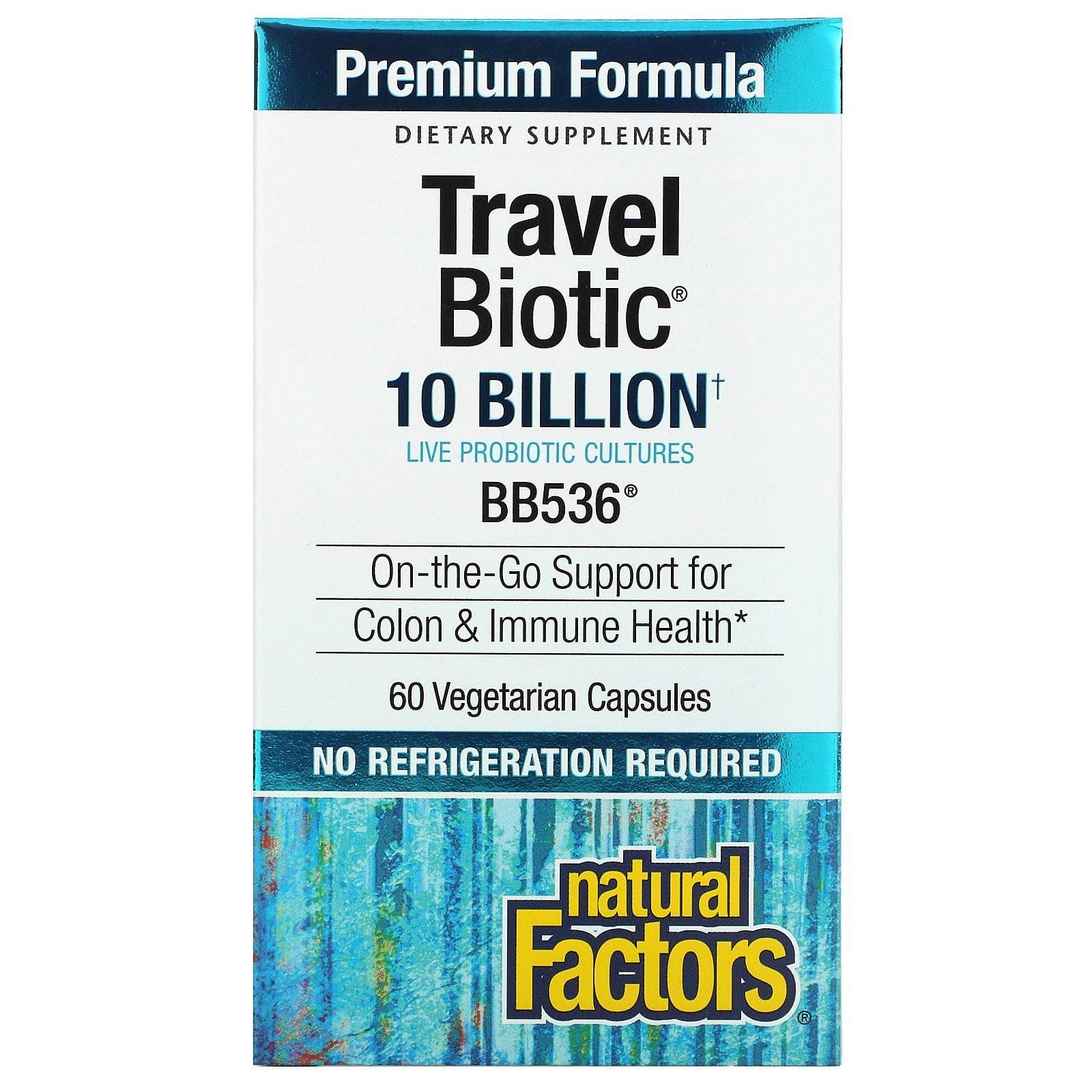 Natural Factors, Travel Biotic, BB536, 10 Billion Active Cells, 60 Vegetarian Capsules