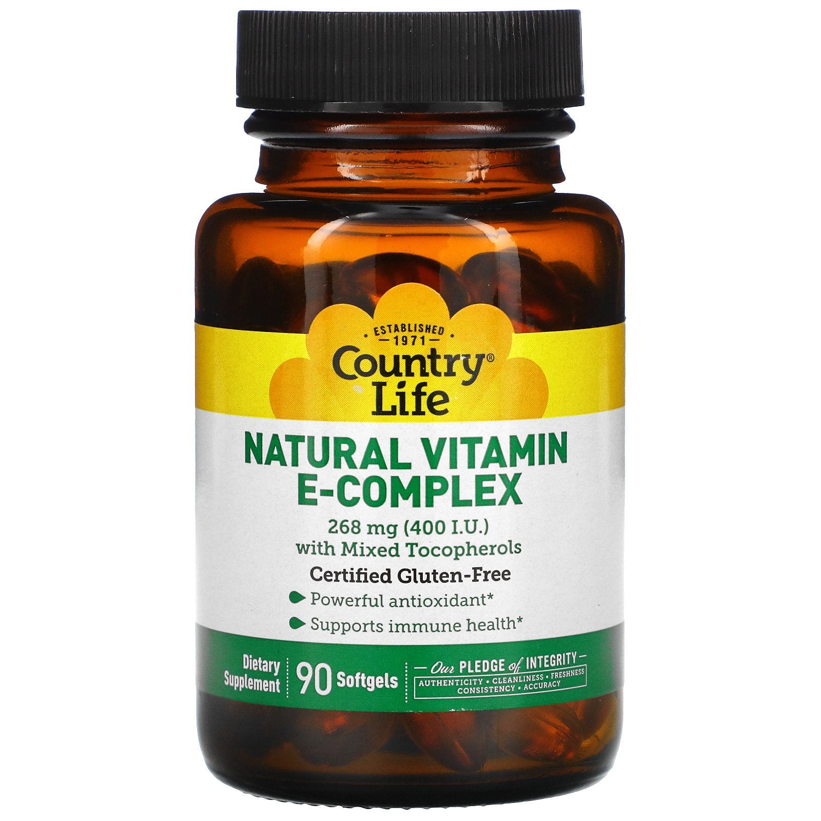 Country Life, Complejo de Vitamina E Seca Natural, 400 IU, 90 Cápsulas Gel Suave
