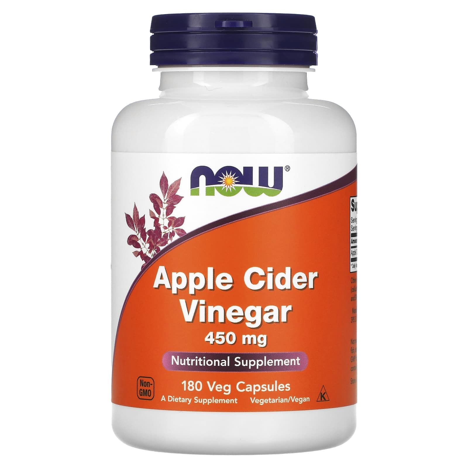 NOW Foods, Vinagre de Sidra de Manzana, 450 mg, 180 Cápsulas