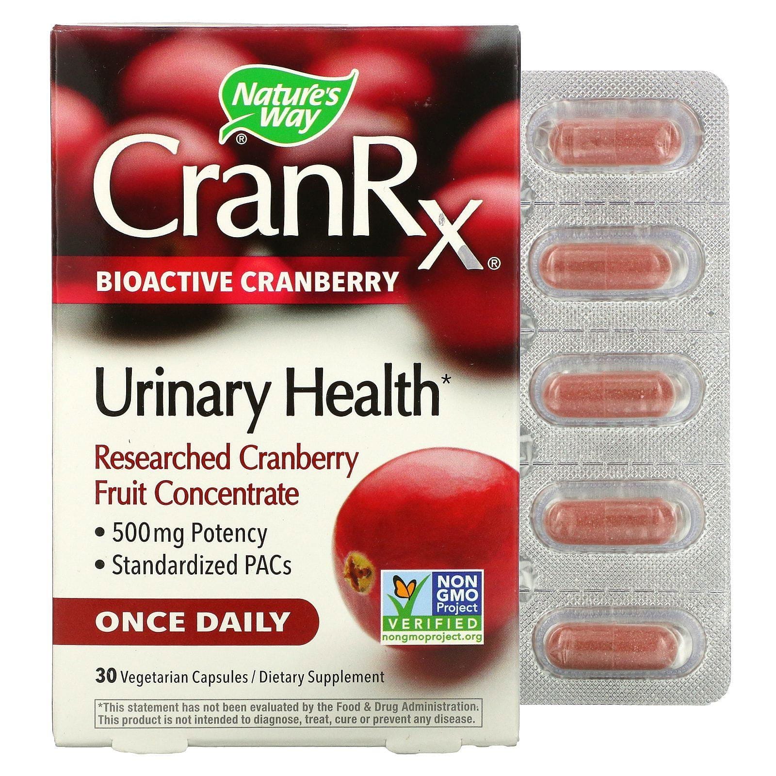 Nature's Way, CranRx, Urinary Health, Bioactive Cranberry, 500 mg, 30 Vegetarian Capsules