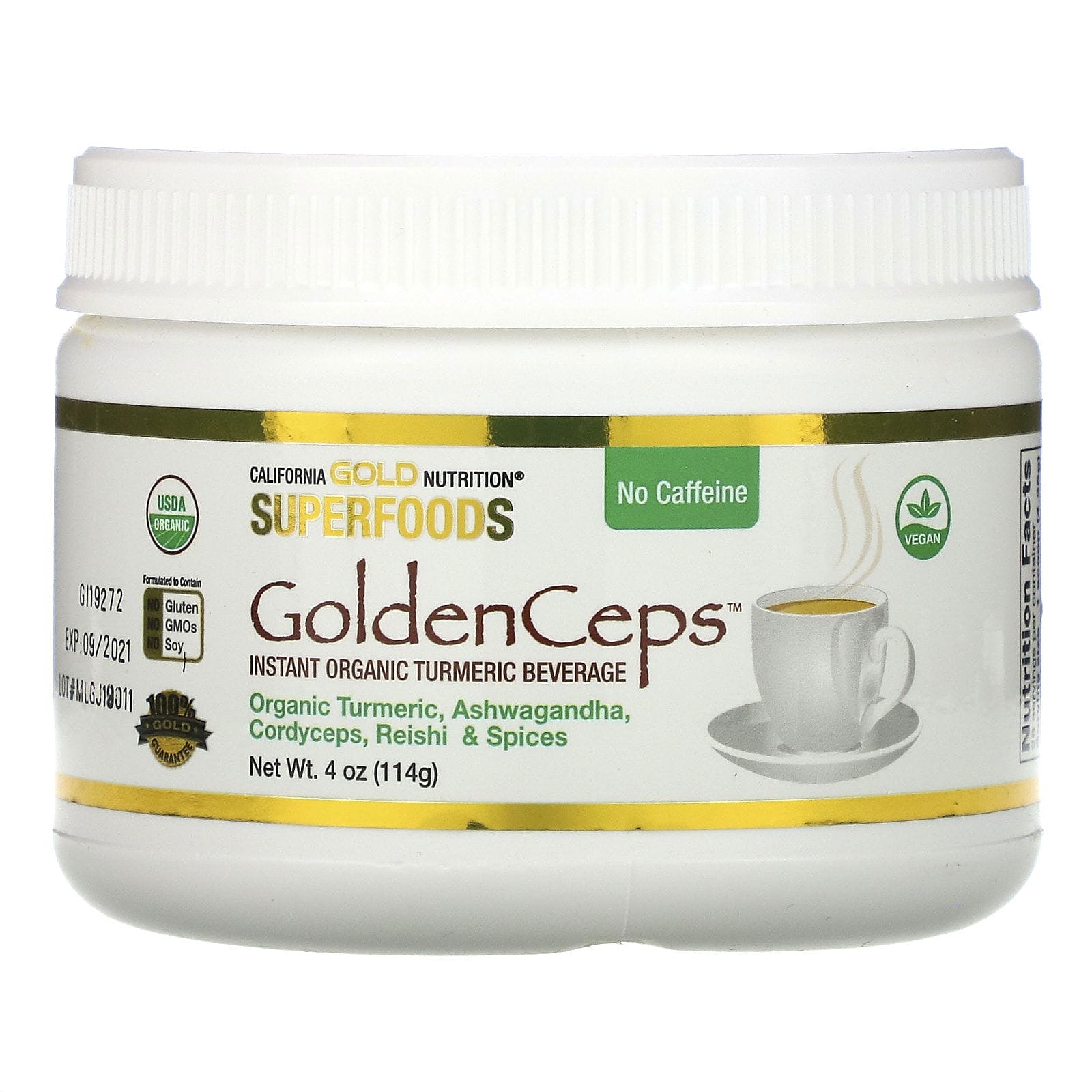 California Gold Nutrition, GoldenCeps, Cúrcuma orgánica con adaptógenos, 114 g (4 oz)