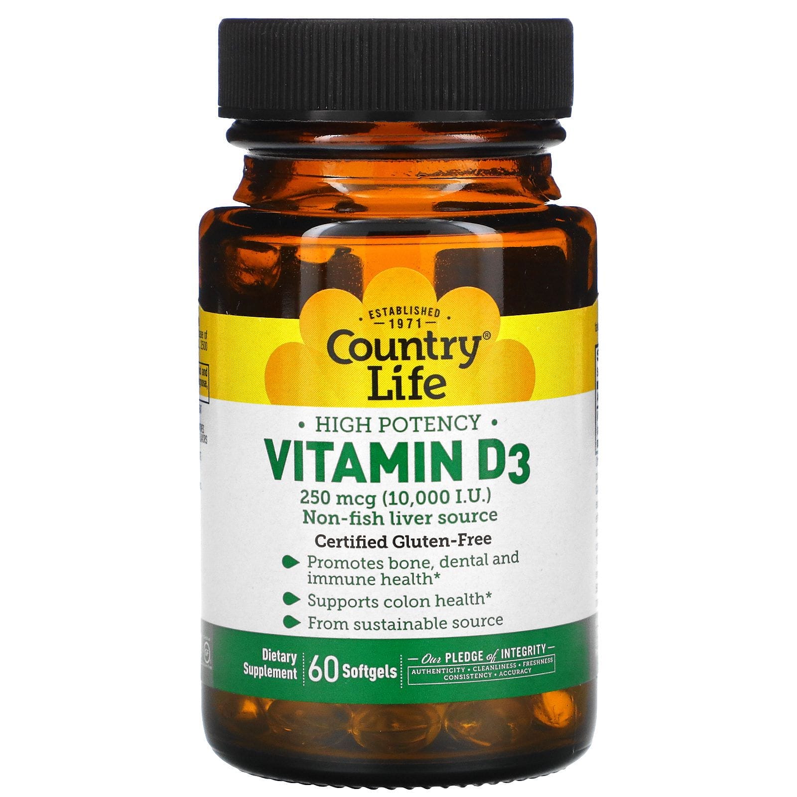 Country Life, Vitamin D3, High Potency, 250 mcg (10,000 IU), 60 Softgels