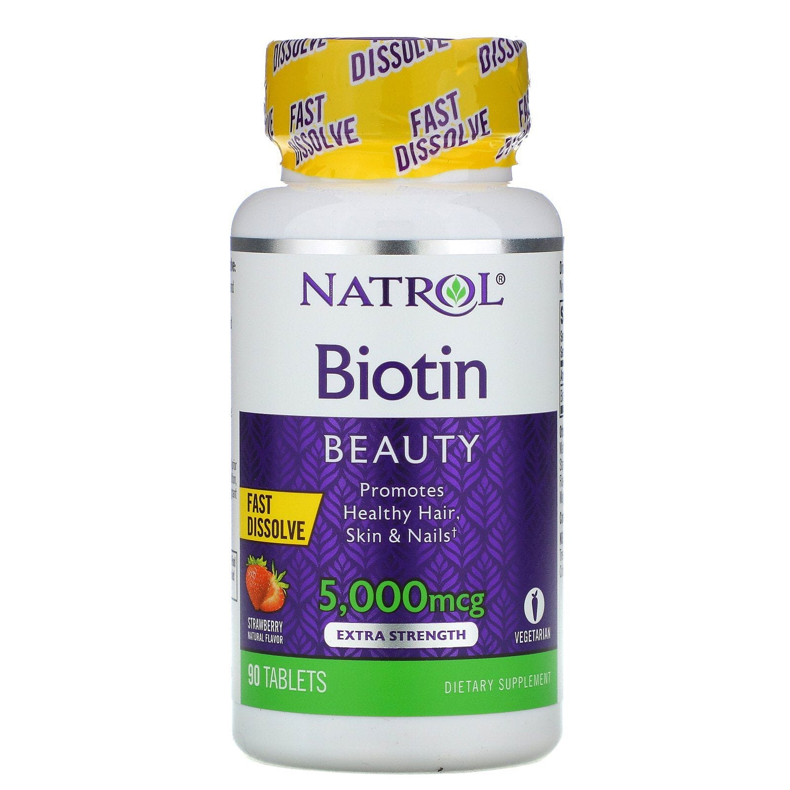 Natrol, Biotin, frutilla 5,000 mcg, 90 tabletas