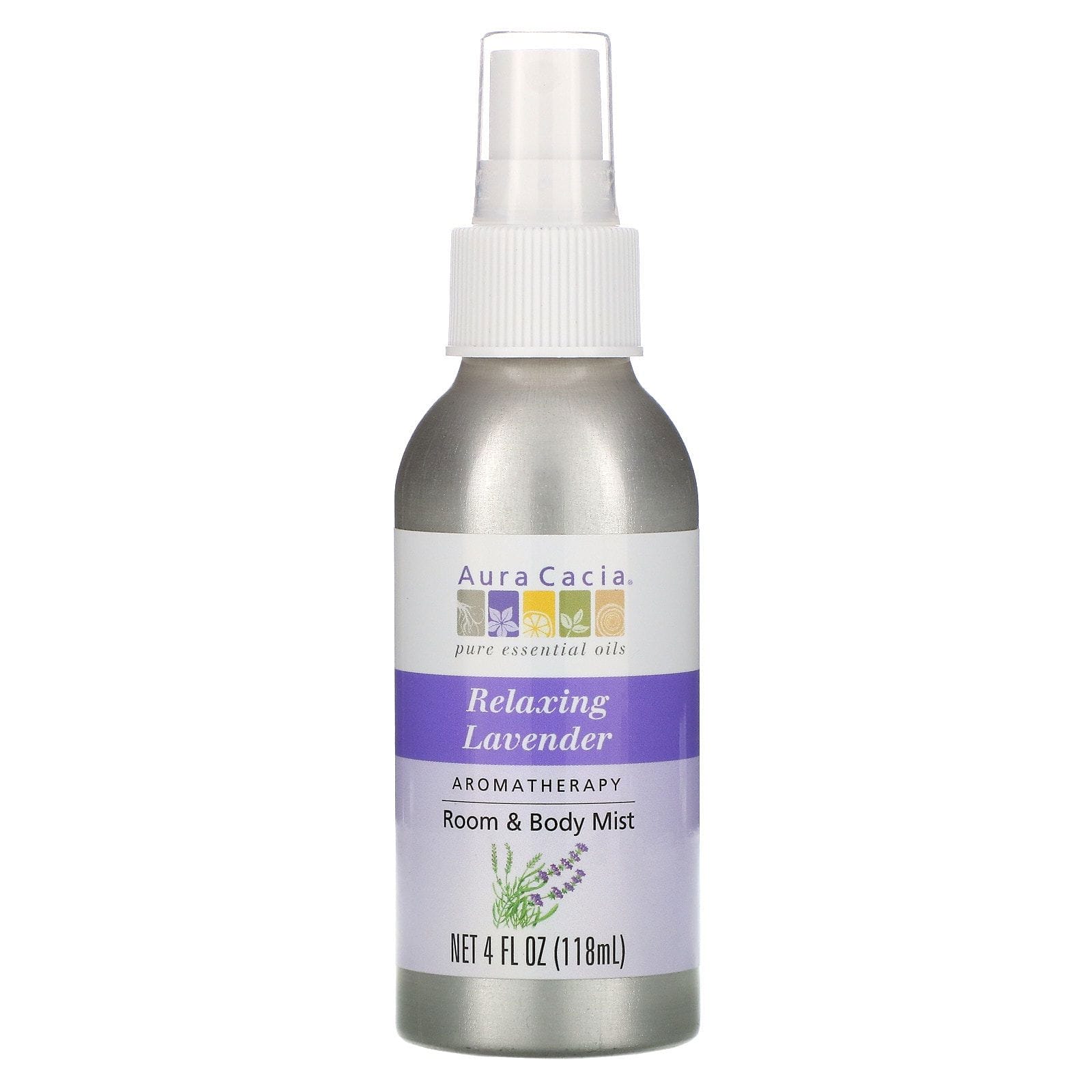 Aura Cacia, Rocío de Aromaterapia para Habitaciones y para el Cuerpo, Lavanda Relajante, 4 fl oz (118 ml)