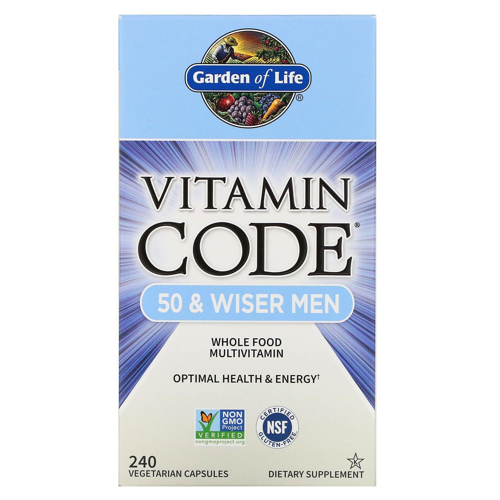 Garden of Life, Vitamin Code, Para hombres de 50 años en adelante, Suplemento multivitamínico a base de alimentos integrales, 240 cápsulas vegetales