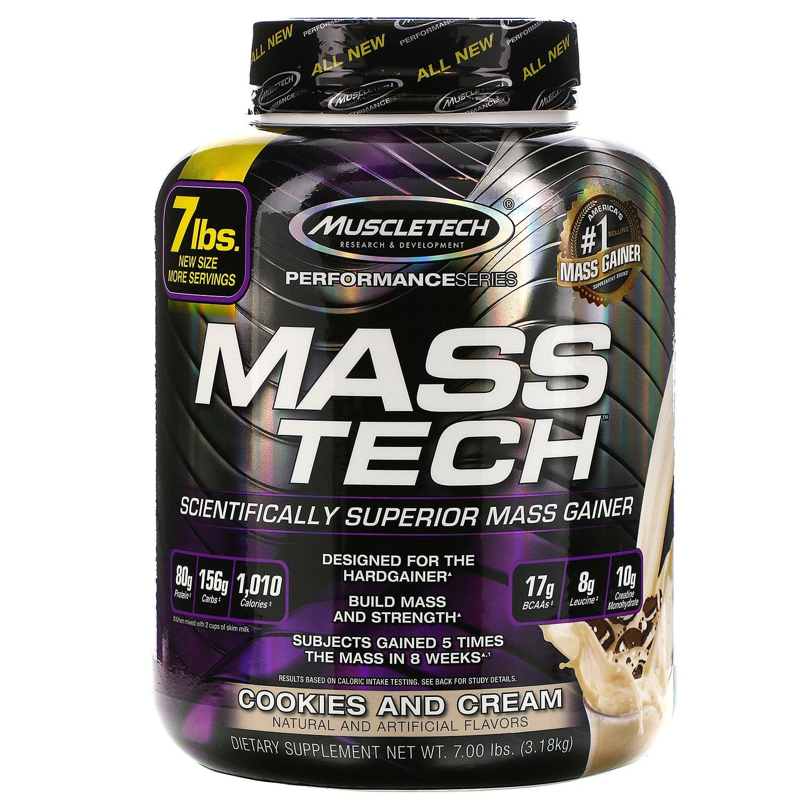 Muscletech, Mass-Tech, aumentador de masa científicamente superior, galletas con crema, 7.00 lb (3.18 kg)
