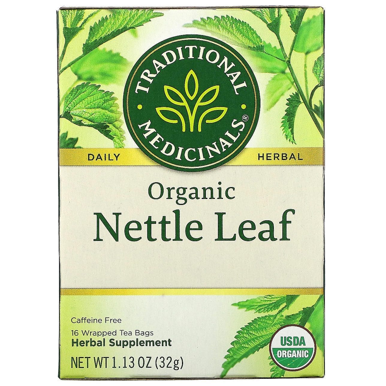 Traditional Medicinals, Hoja de ortiga orgánica, Sin cafeína, 16 bolsitas de té envueltas, 32 g (1,13 oz)