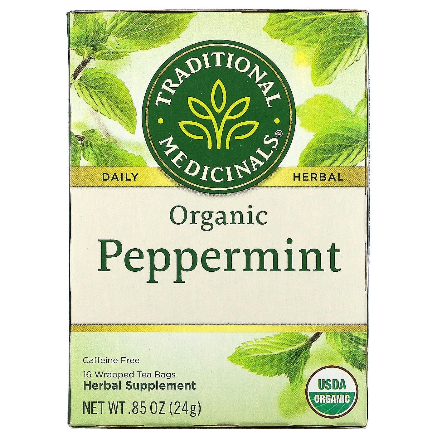 Traditional Medicinals, Té de menta orgánica, Sin cafeína, 16 bolsitas de té envueltas, 24 g (0,85 oz)