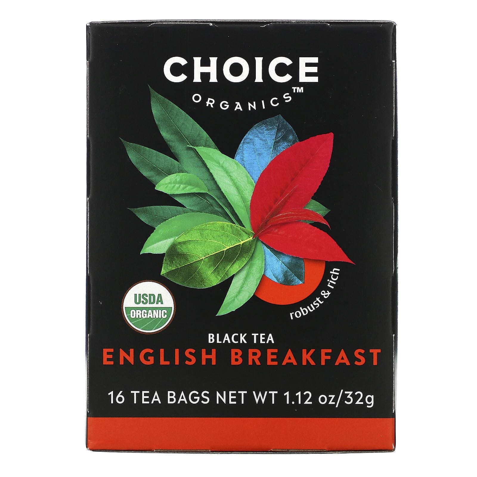 Choice Organic Teas, Black Tea, Organic English Breakfast, 16 Tea Bags, 1.12 oz (32 g)