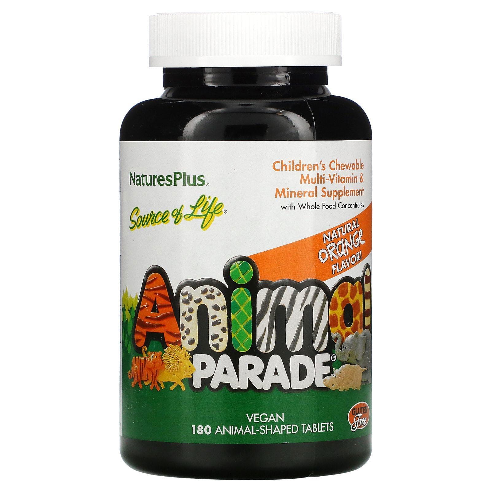 Nature's Plus, Source of Life, Animal Parade, Suplemento Masticable de Vitaminas y Minerales Multiples Para Niños, Sabor Natural de Naranja 180 Animales