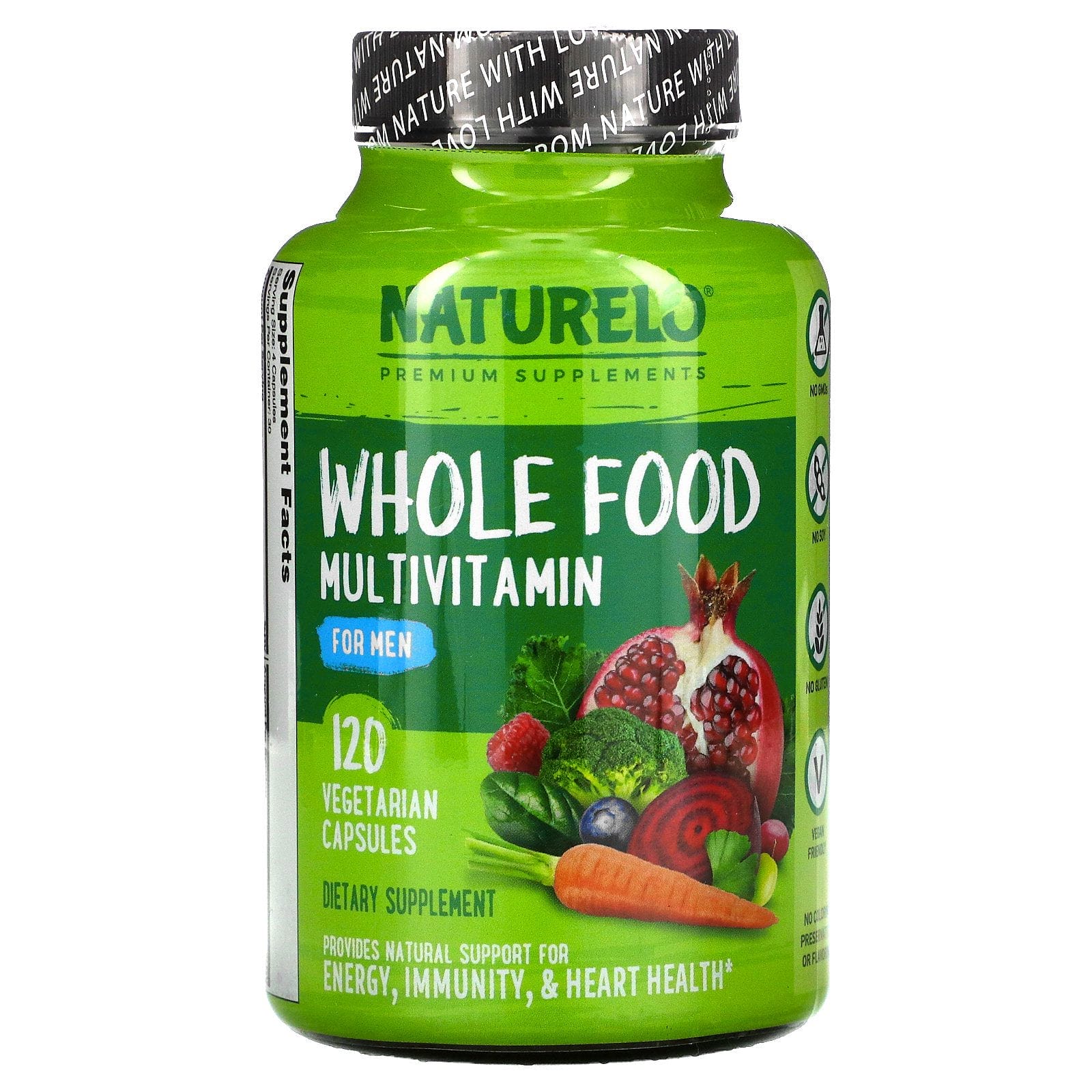 NATURELO, Suplemento multivitamínico a base de alimentos integrales para hombres, 120 cápsulas vegetales