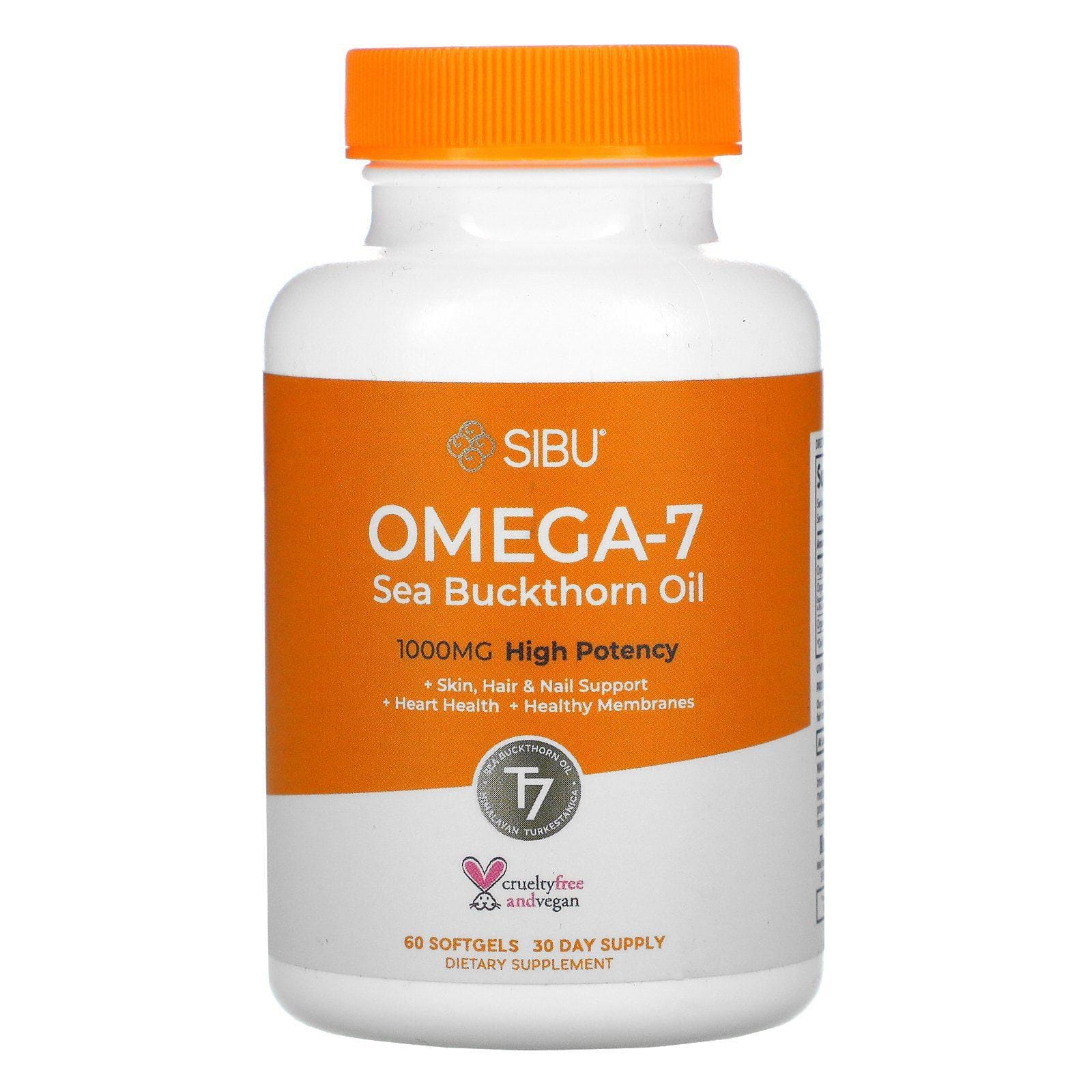 Sibu Beauty, Terapia de Espino Cerval de Mar, Soporte de Omega-7, Aceite de Espino Cerval de Mar, 60 Cápsulas Gelificadas