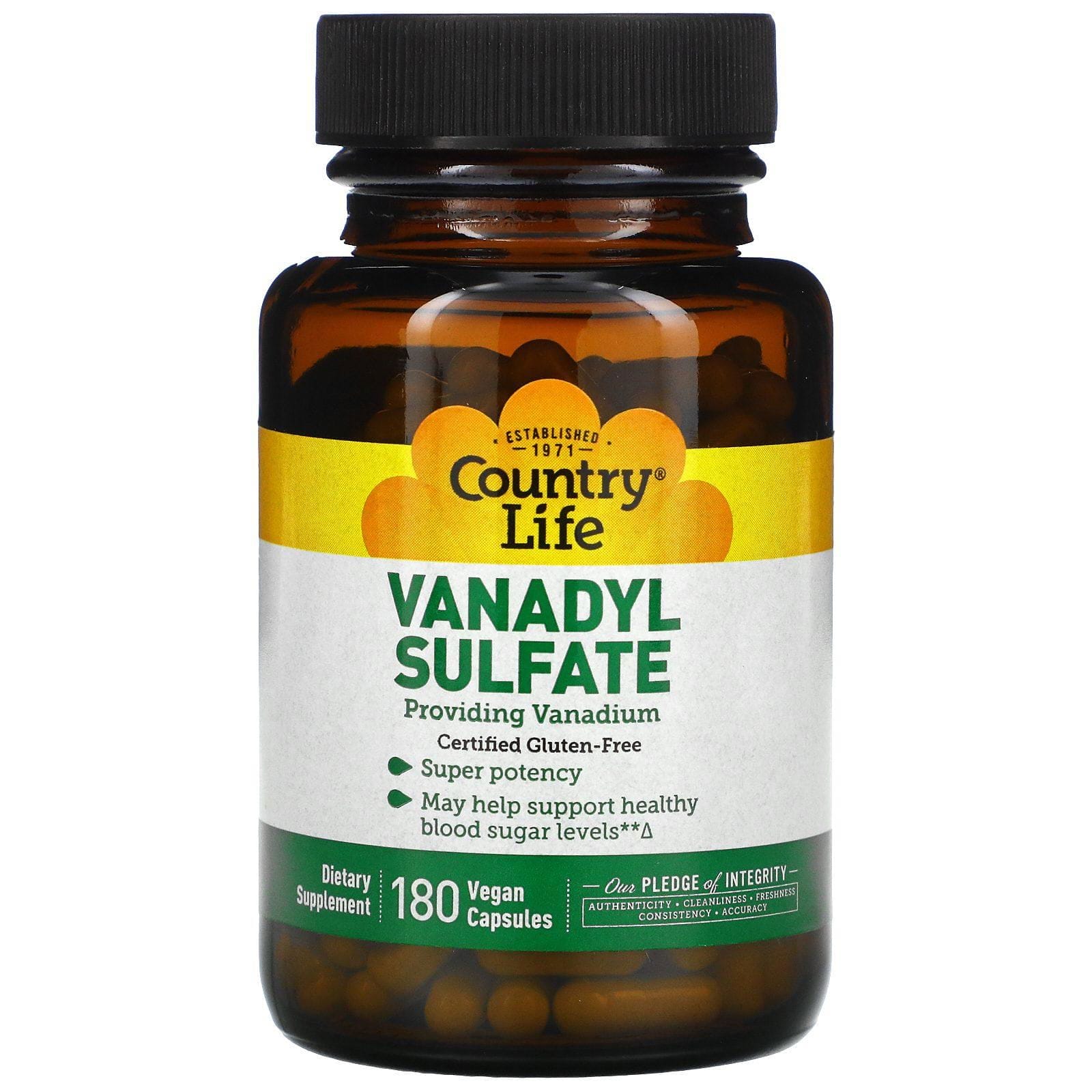 Country Life, Vanadil sulfato, 5000 mcg, 180 cápsulas vegetales