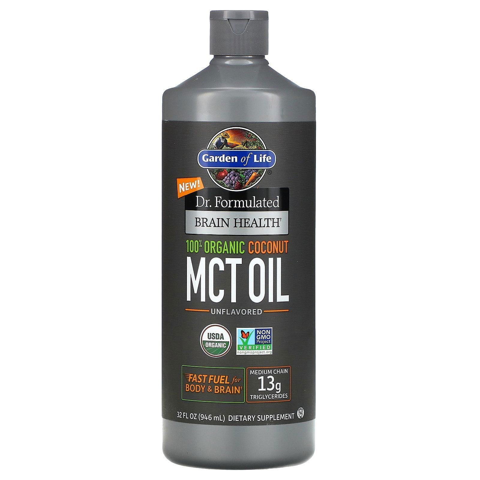 Garden of Life, Producto formulado por médicos, Salud cerebral, Aceite de triglicéridos de cadena media (MCT), 100 % coco orgánico, Sin sabor, 946 ml (32 oz. líq.)