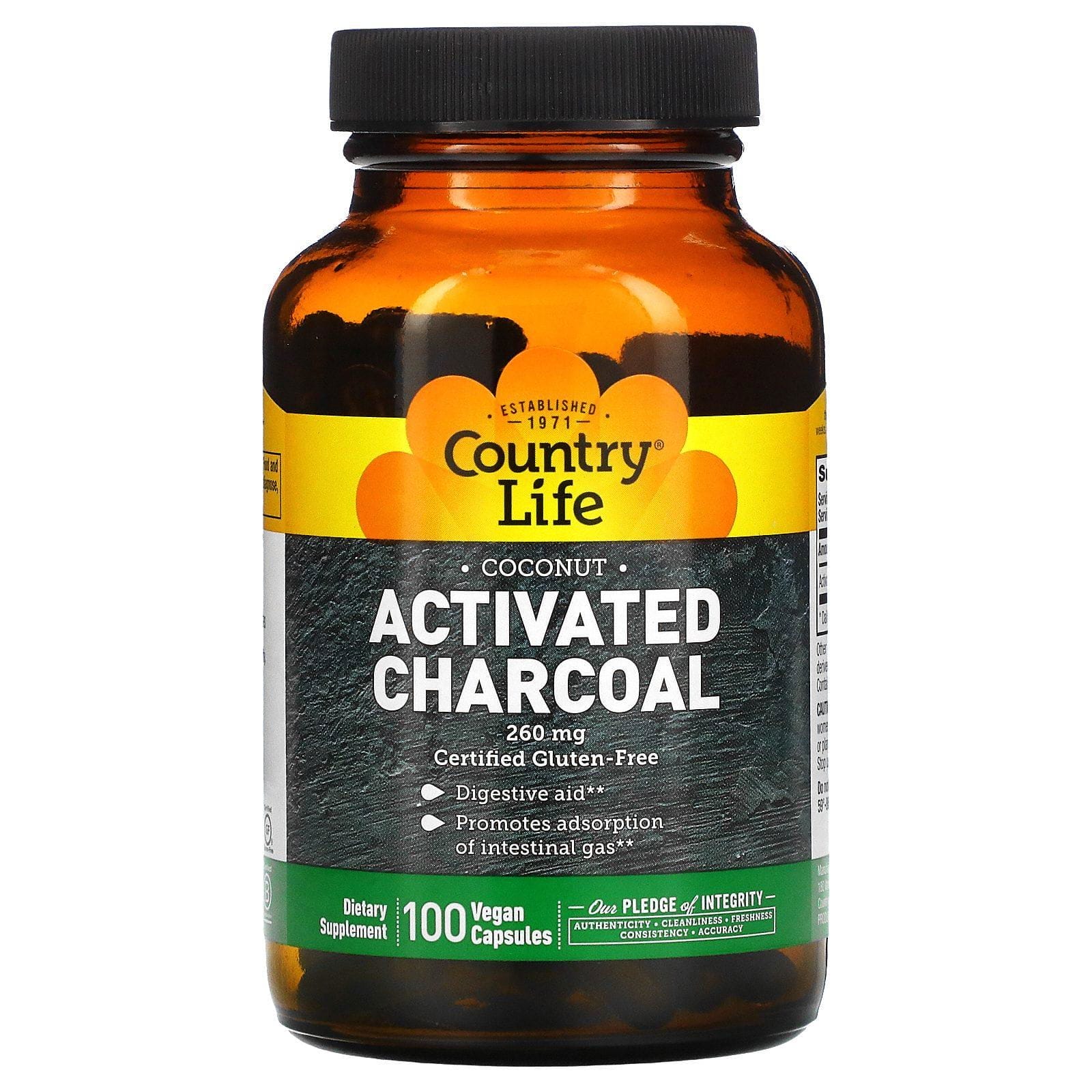 Country Life, Activated Charcoal, 260 mg, 100 Vegan Capsules
