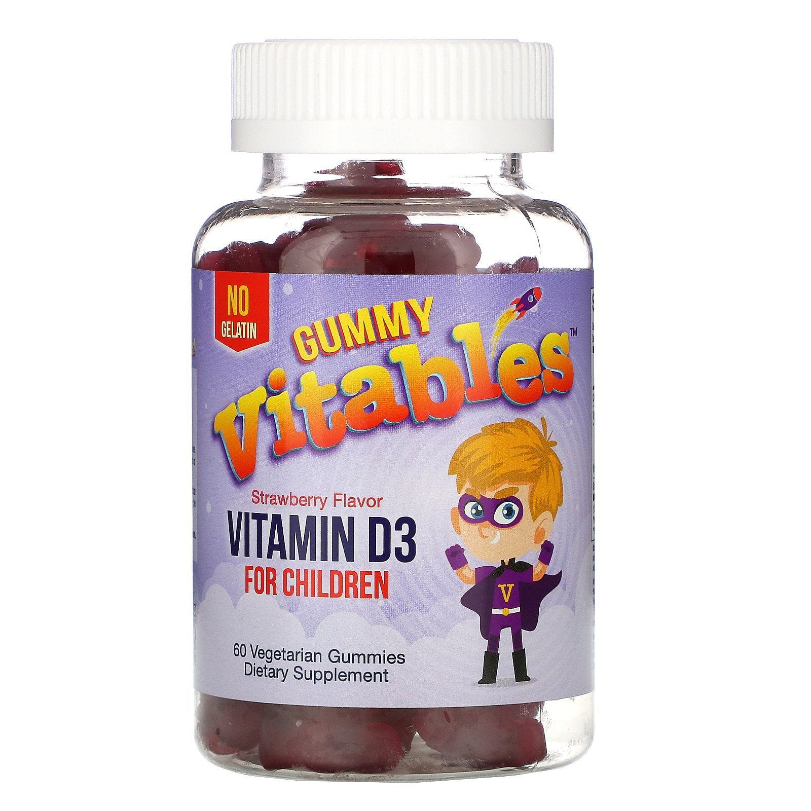 Vitables, Gomitas con vitamina D3 para niños, Sabor a fresa, 60 gomitas vegetales