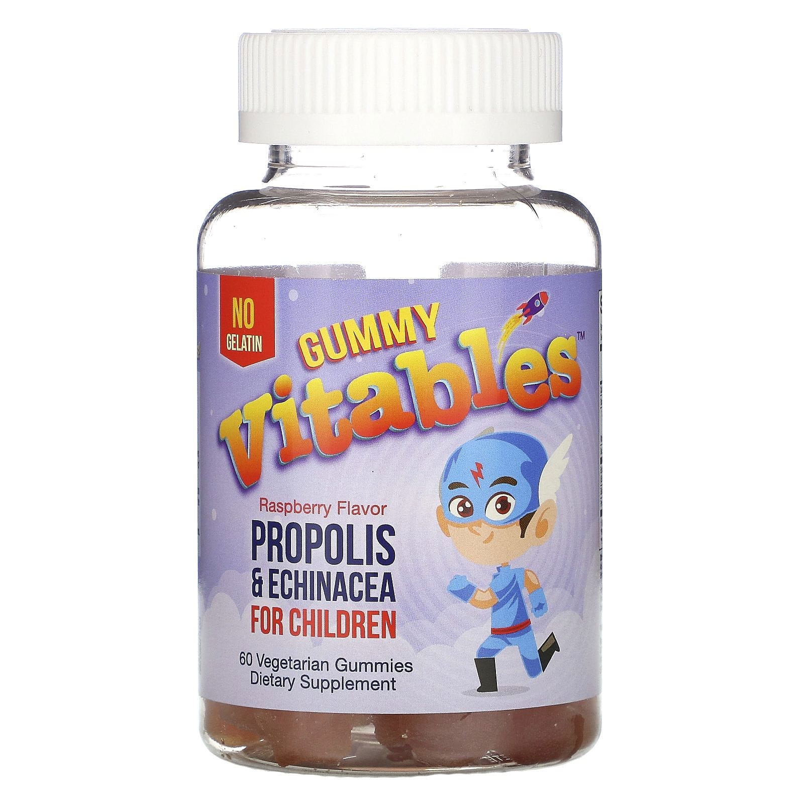 Vitables, Gomitas con propóleo y equinácea para niños, Sin gelatina, Sabor a frambuesa, 60 gomitas vegetarianas