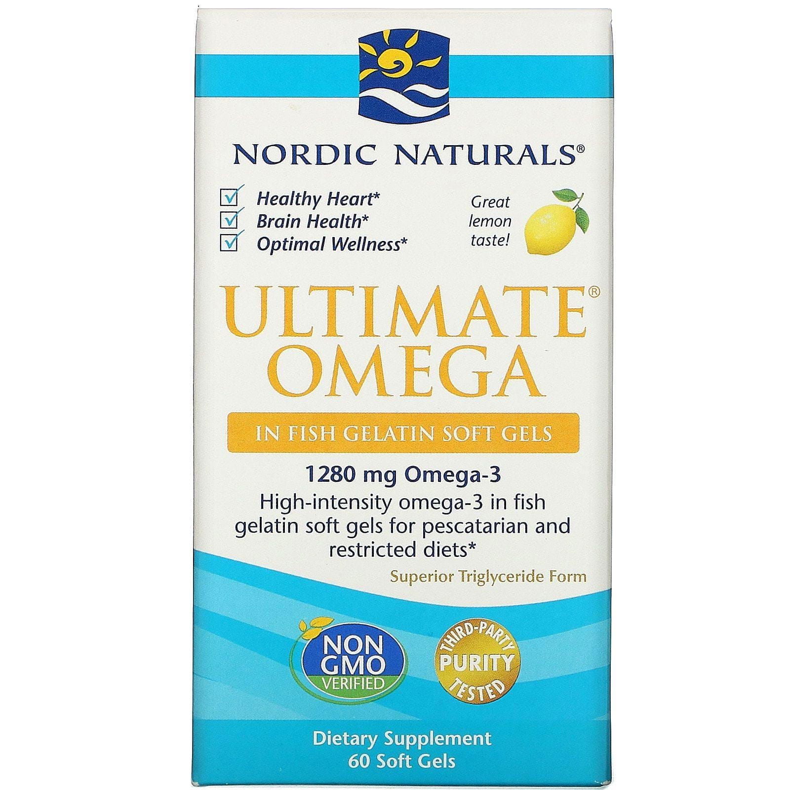 Nordic Naturals, Ultimate Omega, limón, 1000 mg, 60 cápsulas de gel
