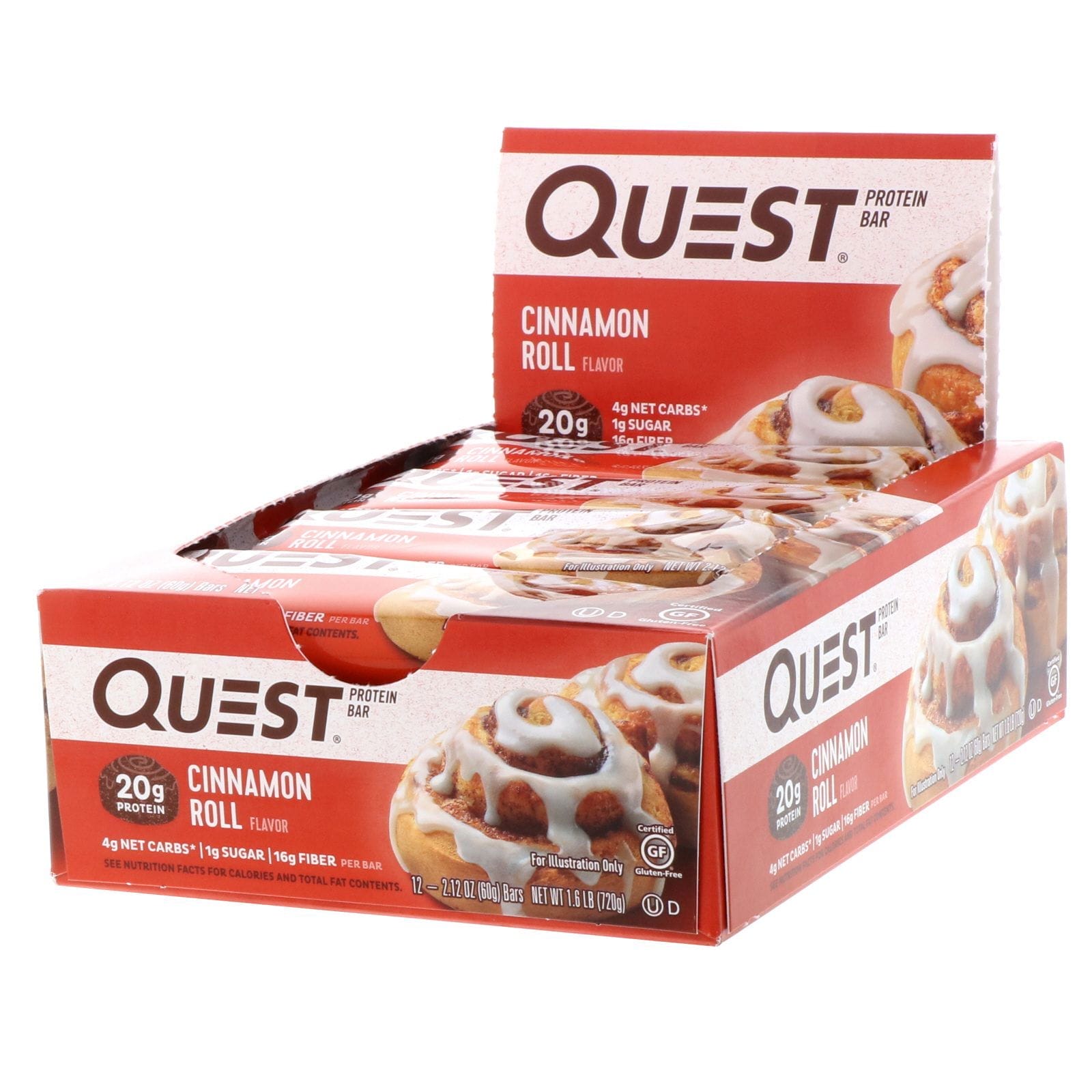 Quest Nutrition, Barra proteica, rollo de canela, 12 barras, 2,12 oz (60 g) cada una