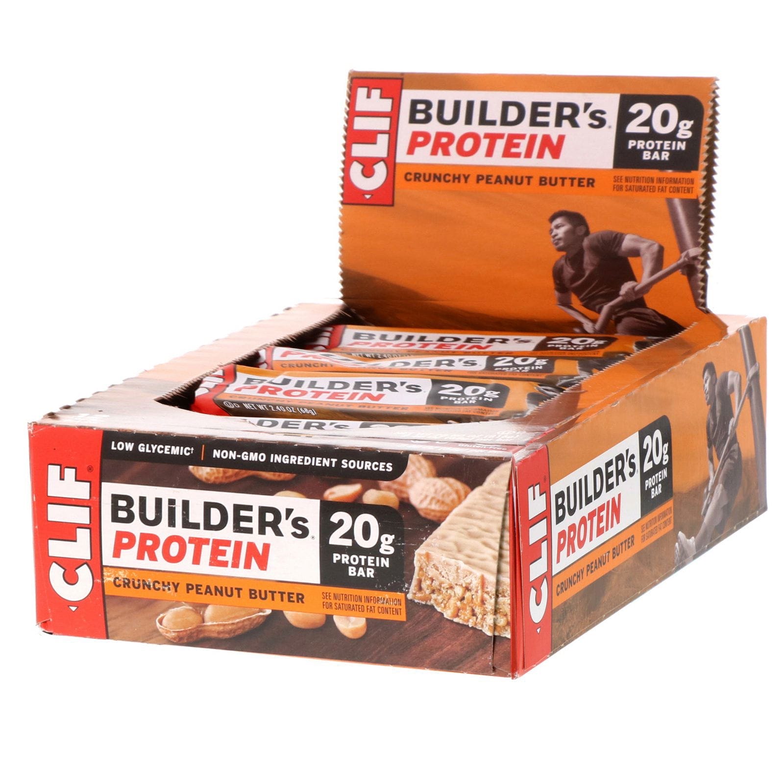 Clif Bar, Barra de proteína Builder's, mantequilla de maní crujiente, 12 barras, 2.4 oz (68 g) cada una
